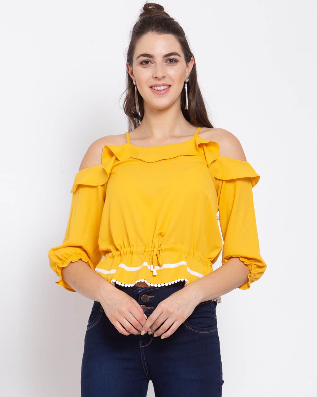 yellow cold shoulder blouse