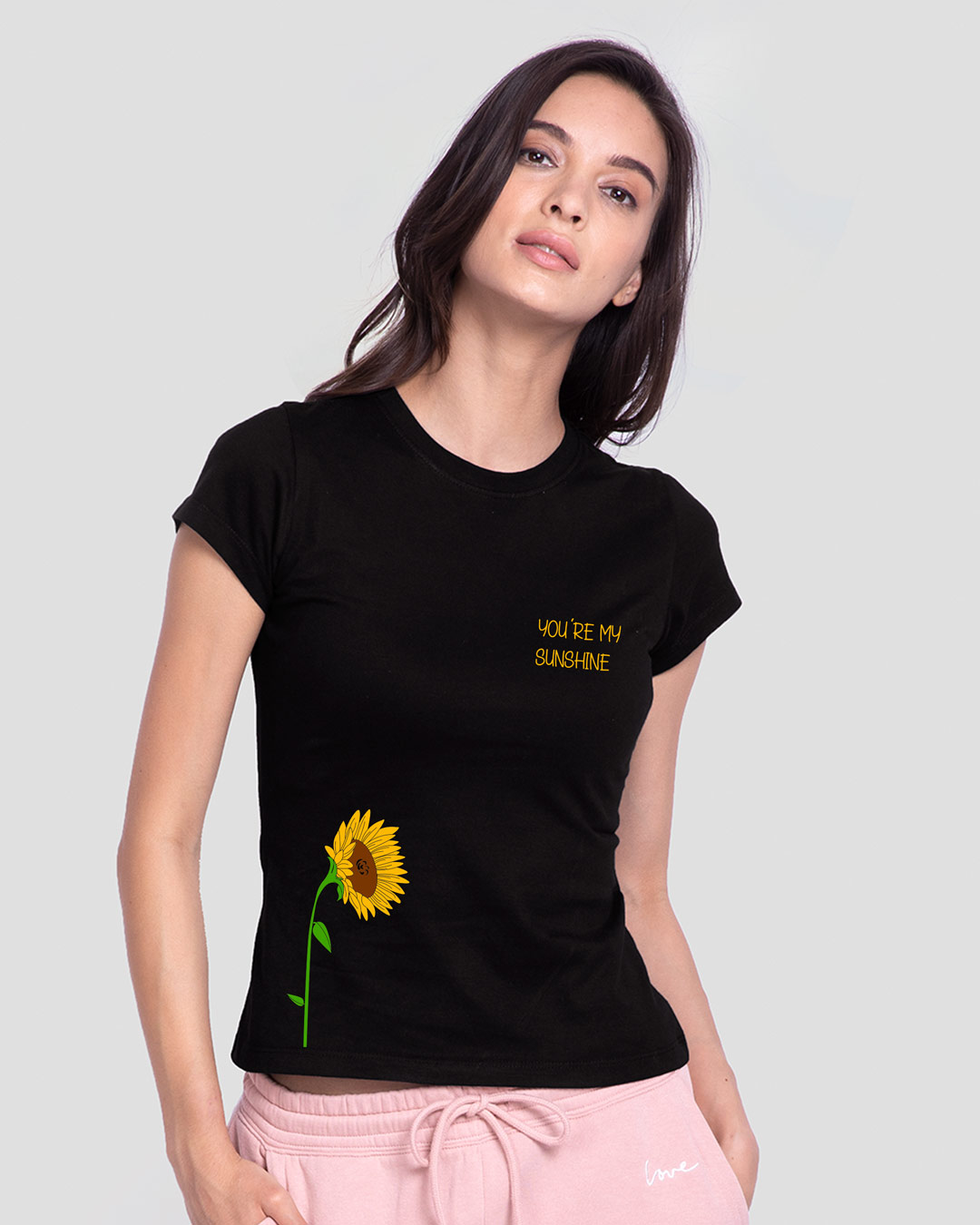 Shop Sunflower Sunshine Half Sleeve Printed T-Shirt Black-Back