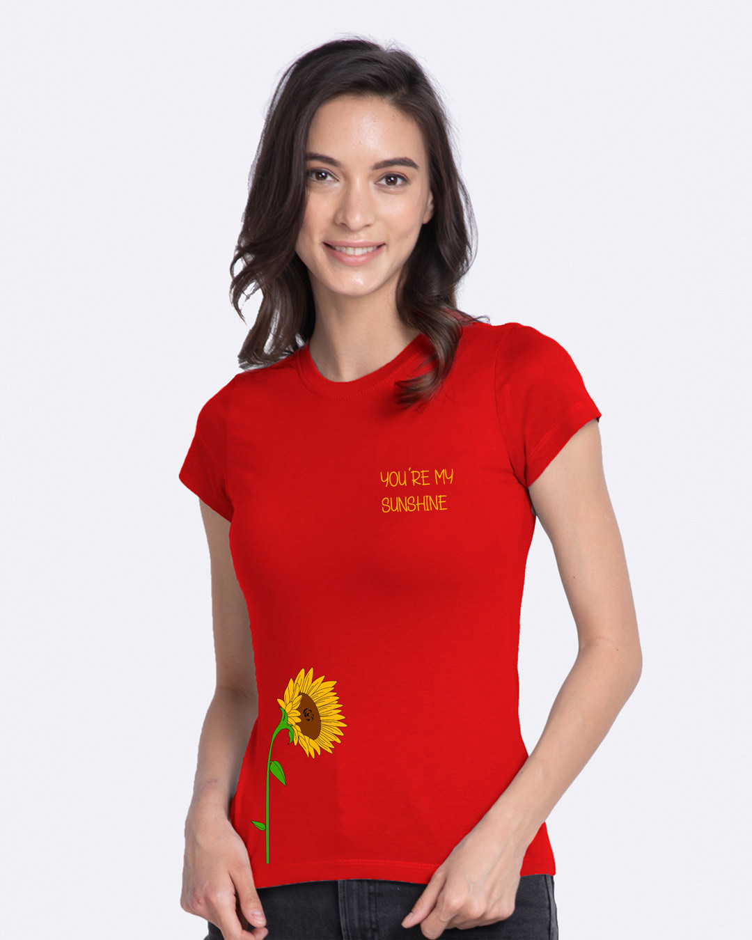 Shop Sunflower Sunshine Half Sleeve Printed T-Shirt Bold Red-Back