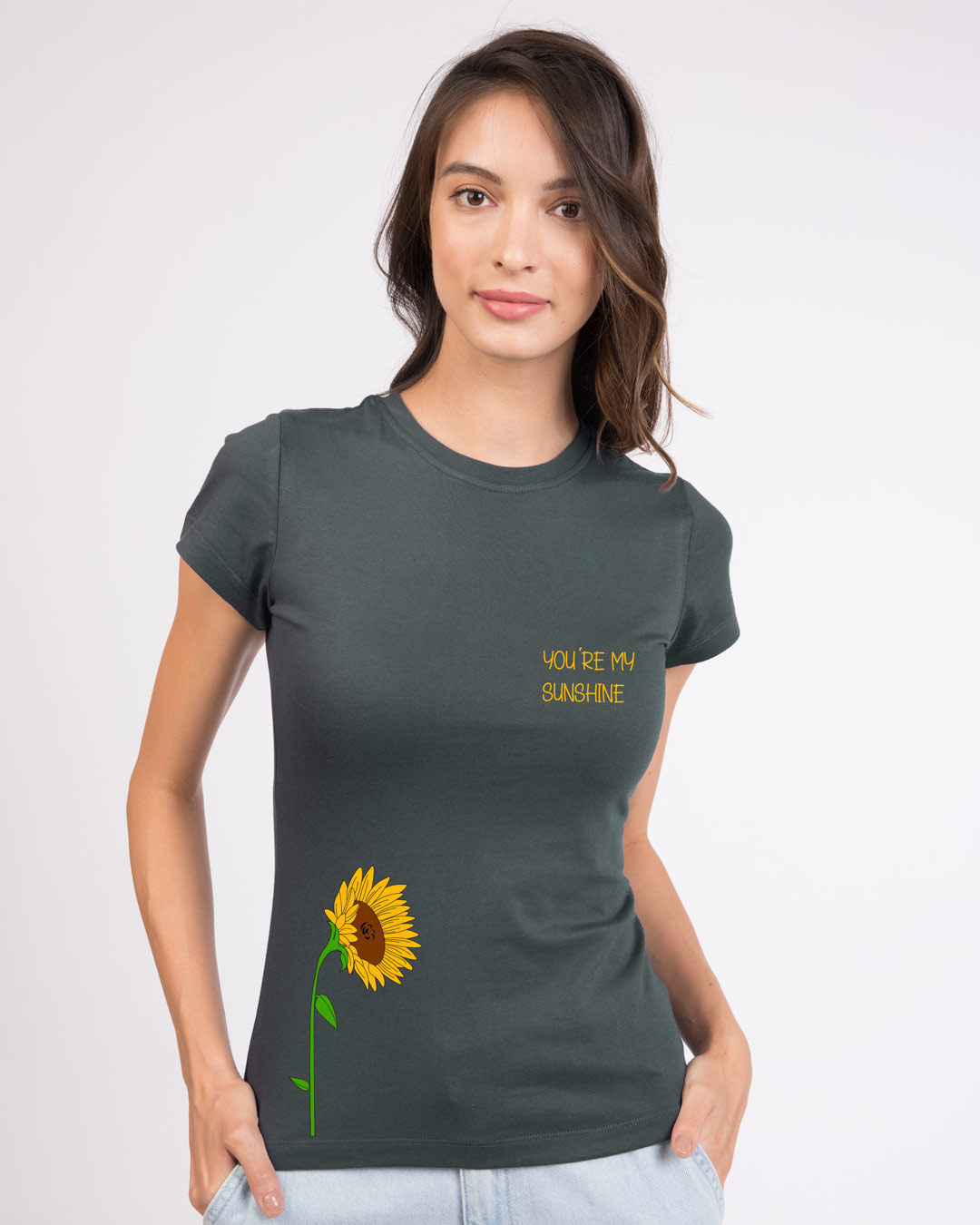 Shop Sunflower Sunshine Half Sleeve Printed T-Shirt Nimbus Grey-Back