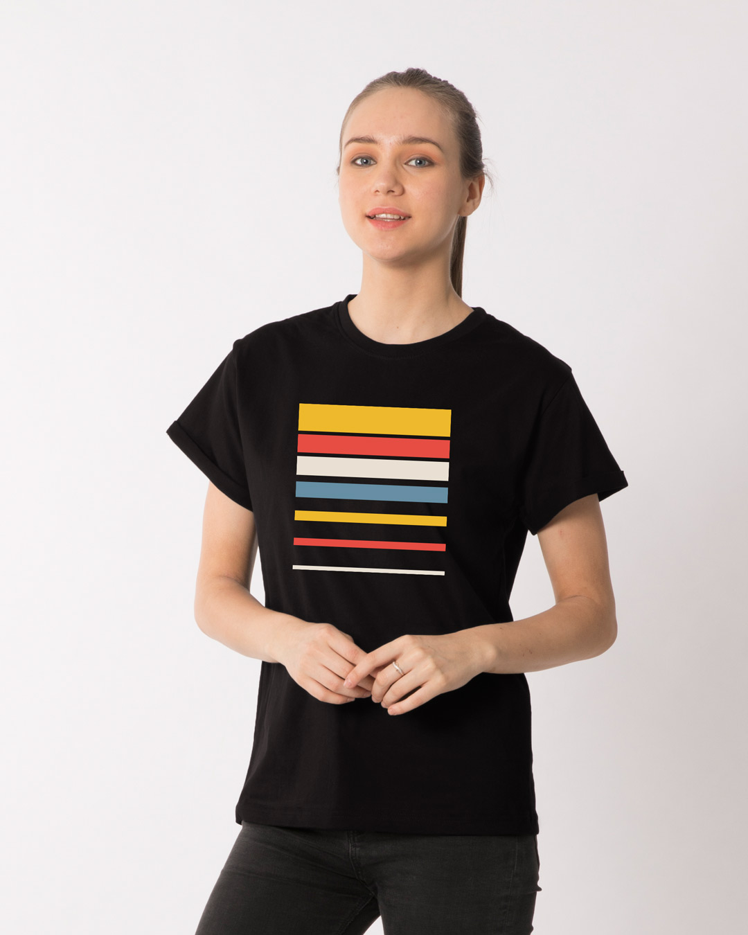 

Sunset Block Boyfriend T-Shirt Women' Printed Boyfriend T-Shirts Bewakoof.com, Black