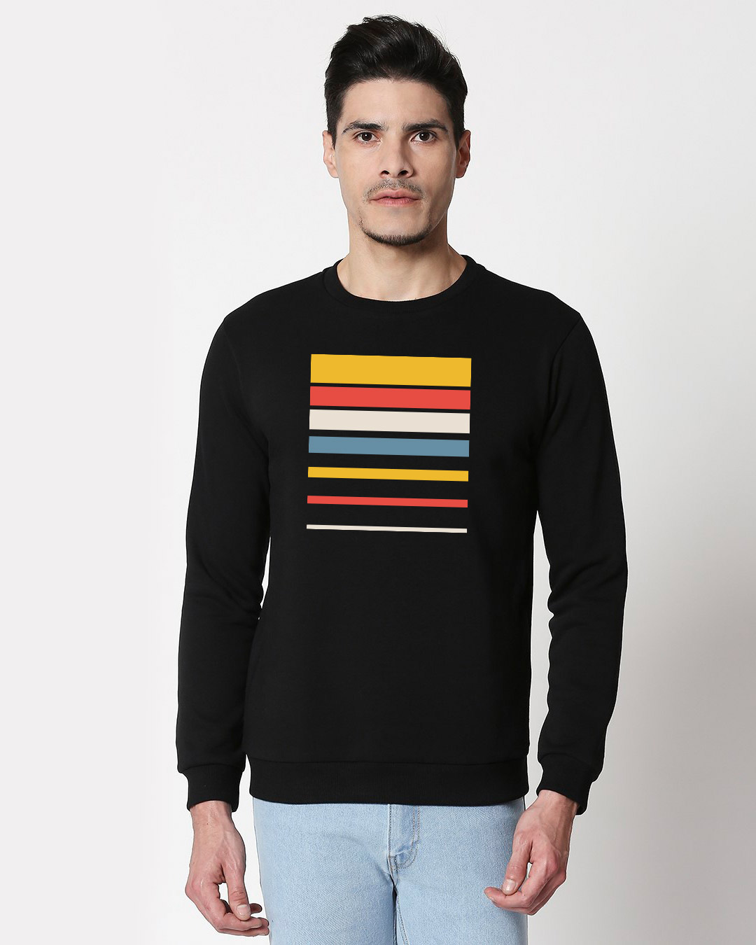 

Sunset Block Fleece Sweater Black Men' Printed Fleece Sweater Bewakoof.com