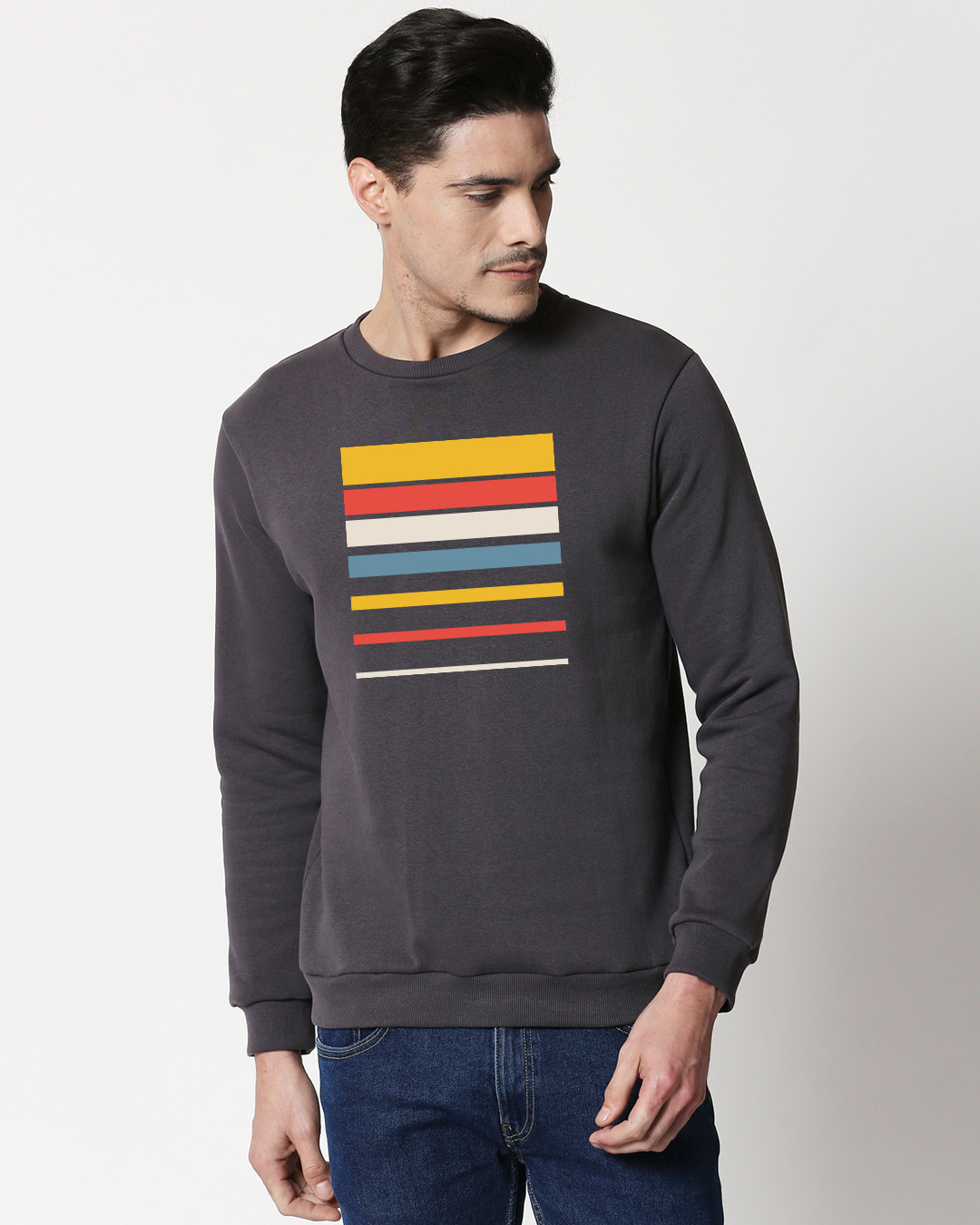 

Sunset Block Fleece Sweater Men' Printed Fleece Sweater Bewakoof.com, Grey