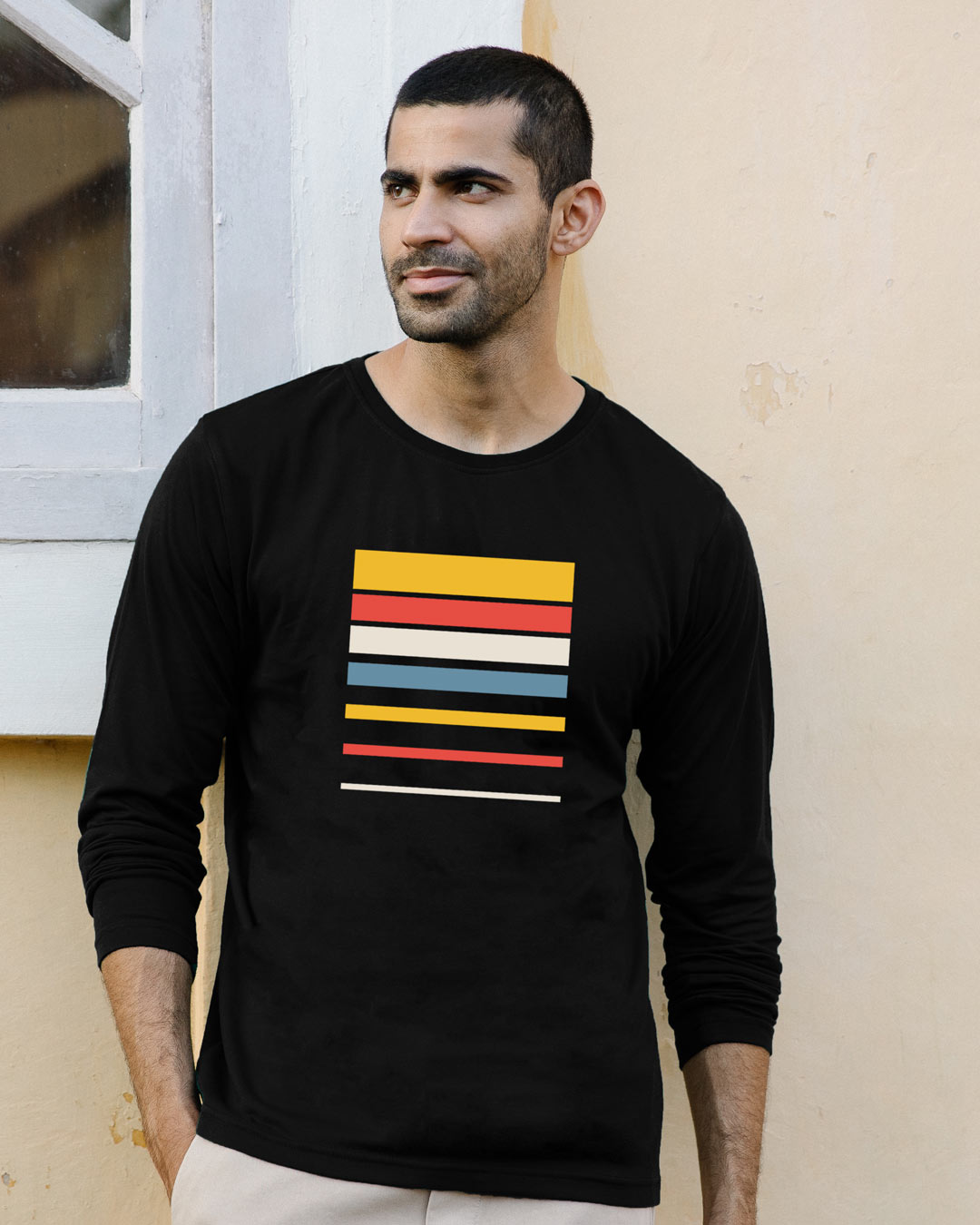 

Sunset Block Full Sleeve T-Shirt Men' Printed Full Sleeve T-Shirt Bewakoof.com, Black