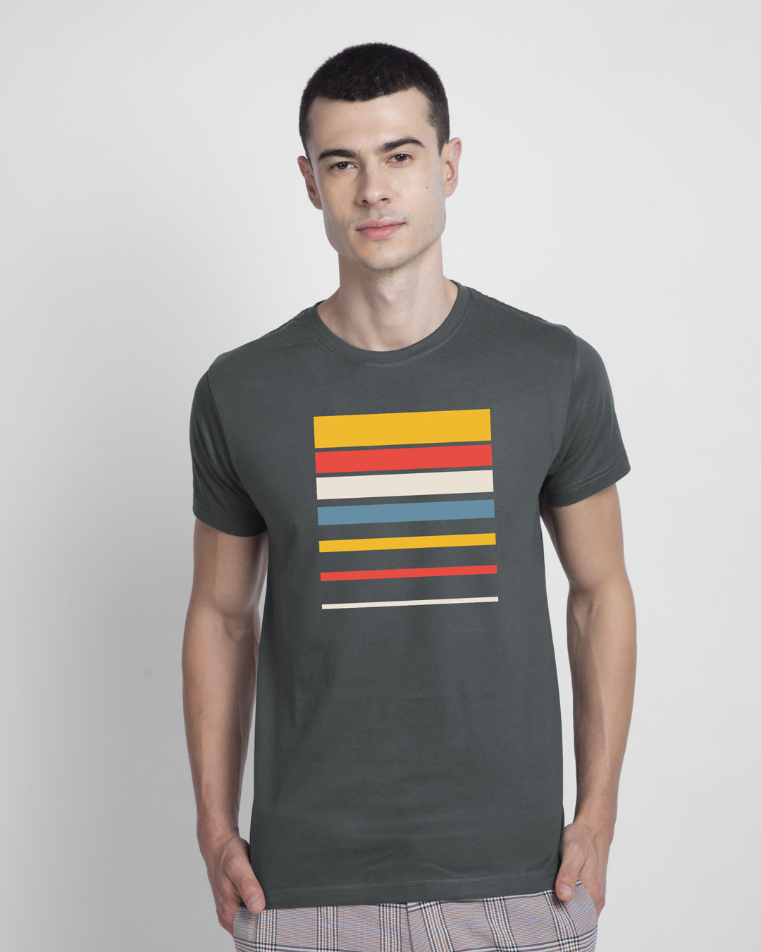 

Sunset Block Half Sleeve T-Shirt Men' Printed T-Shirts Bewakoof.com, Grey