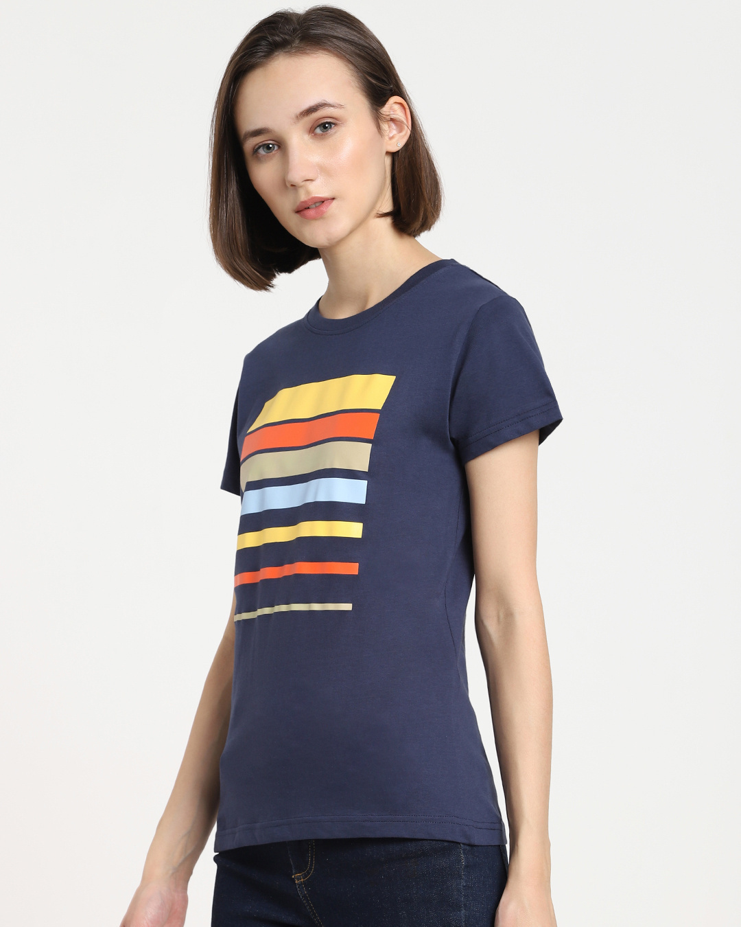 Shop Women's Blue Sunset Block Printed Slim Fit T-shirt-Back