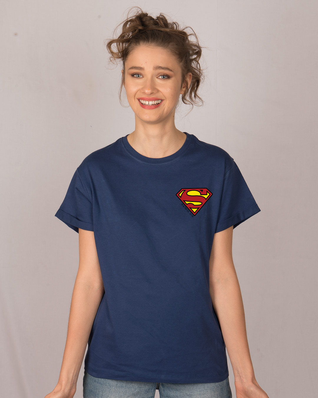 Shop Superman Badge Boyfriend T-Shirt (SL)-Back