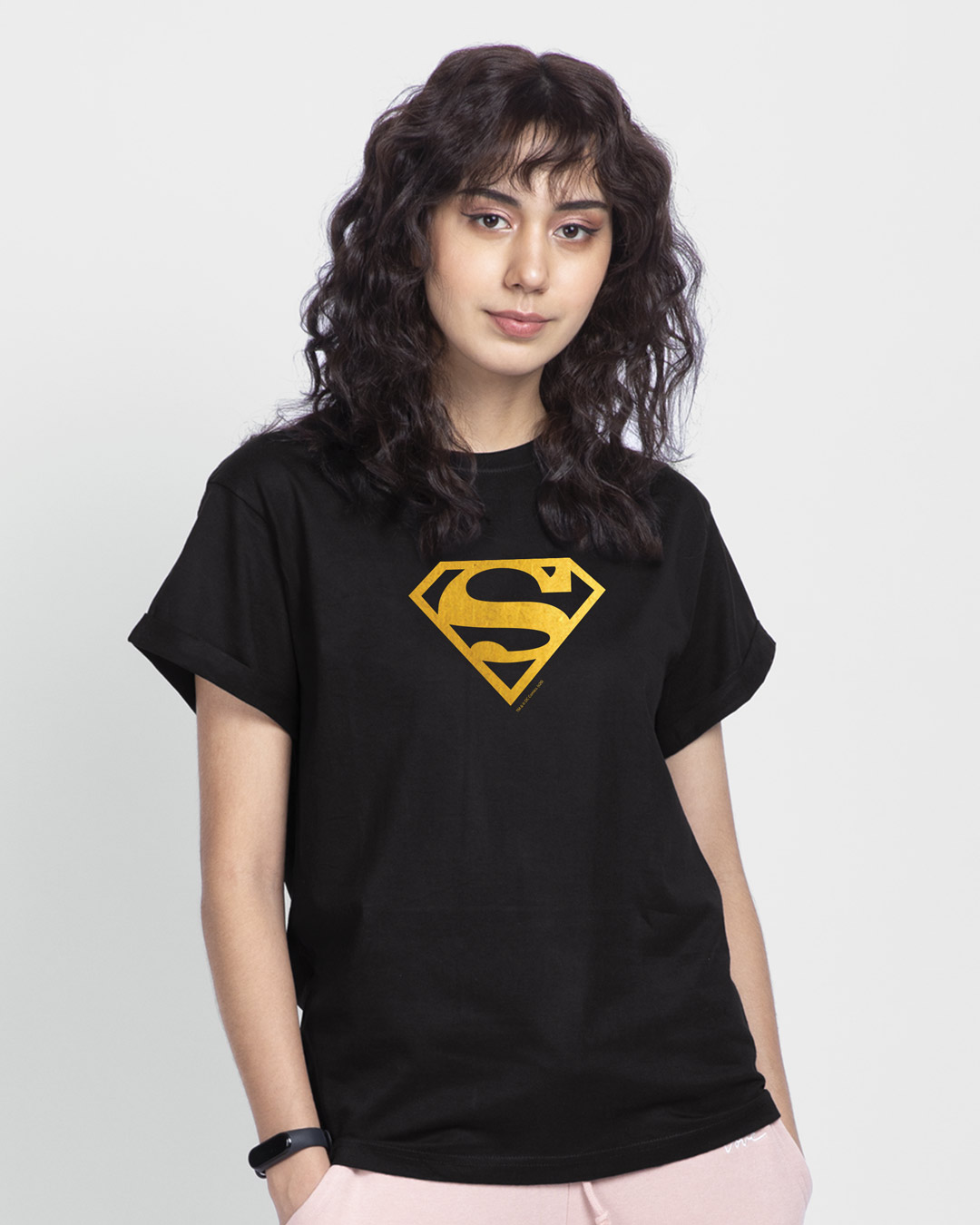 Shop Superman Gold  Boyfriend T-Shirts Black (SML)-Back