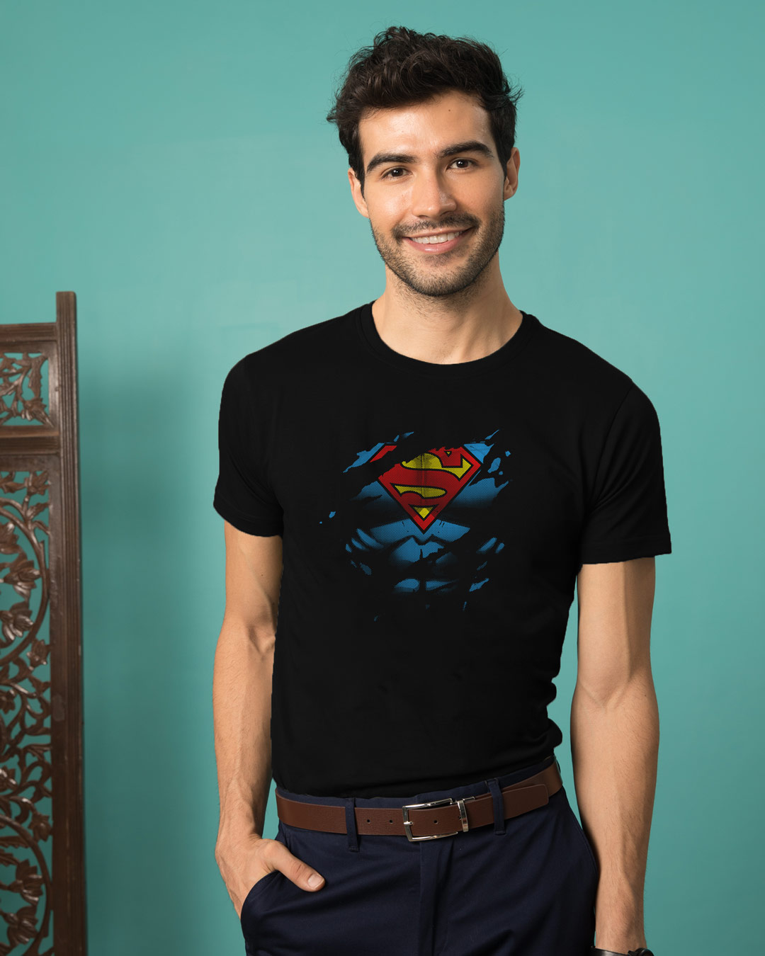 Buy Superman Torn 2.0 Half Sleeve T-Shirt Black (SML) for Men black ...