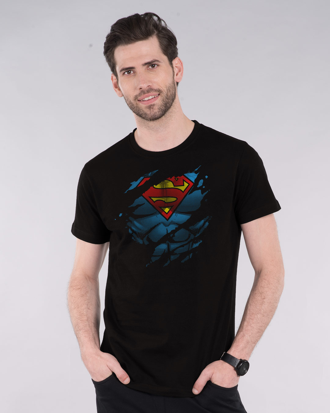 Shop Superman Torn Half Sleeve T-Shirt (SML)-Back