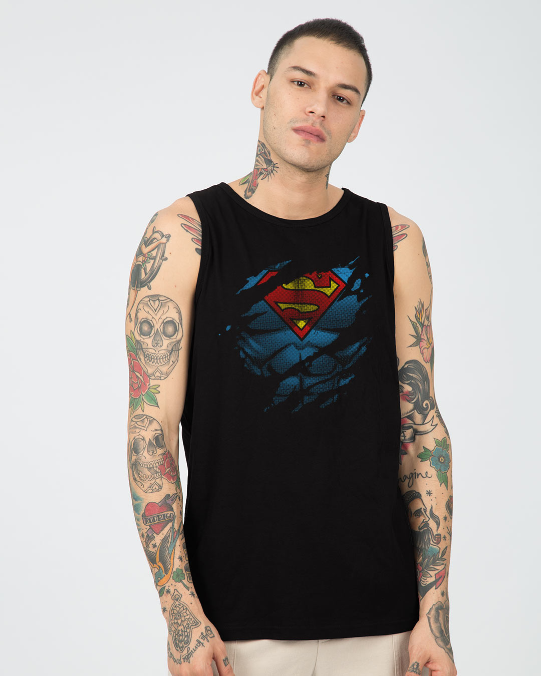 Buy Superman Torn Vest SML For Men Black Online At Bewakoof