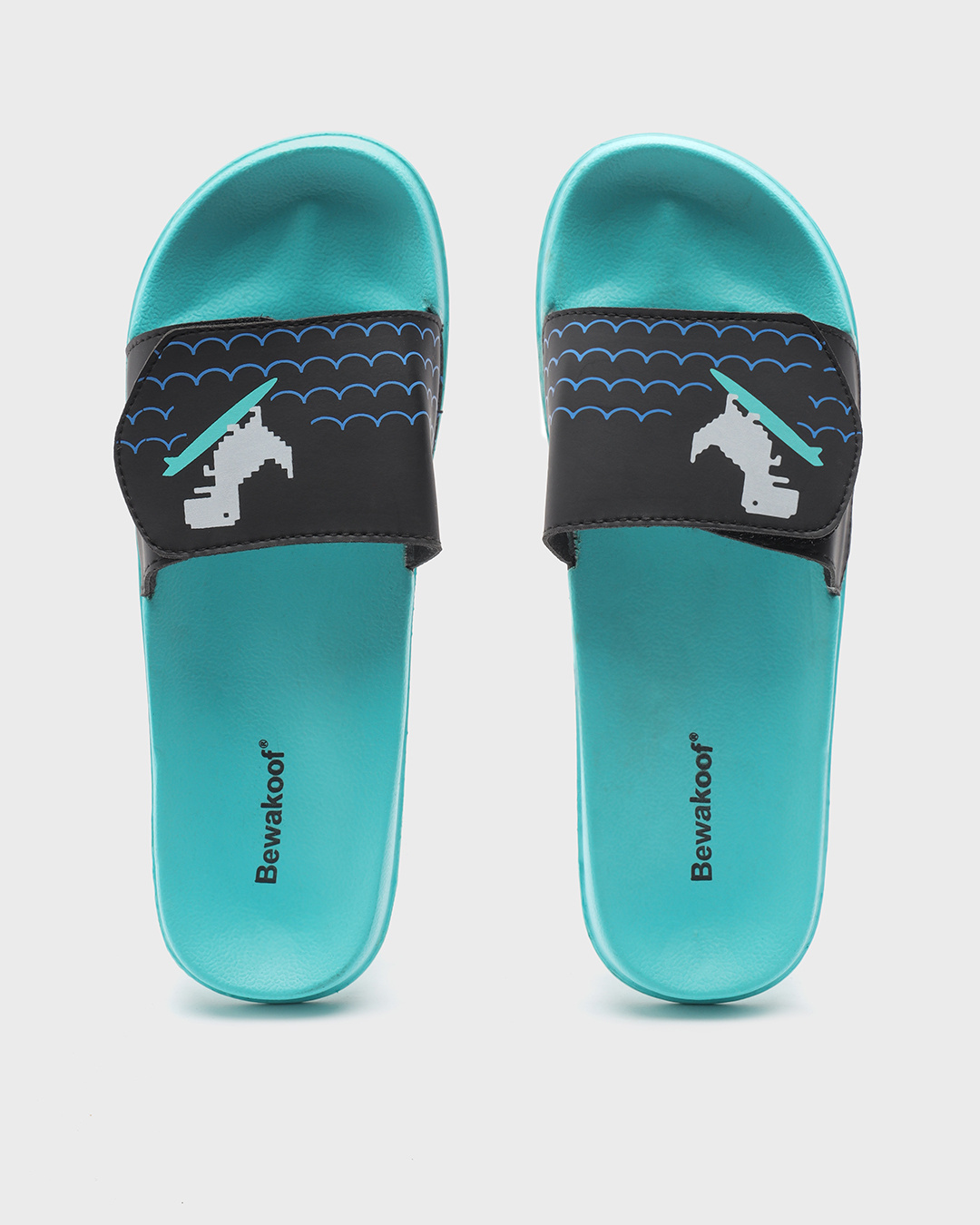 Shop Women's Blue Surf Dinosaur Lightweight Adjustable Sliders-Back