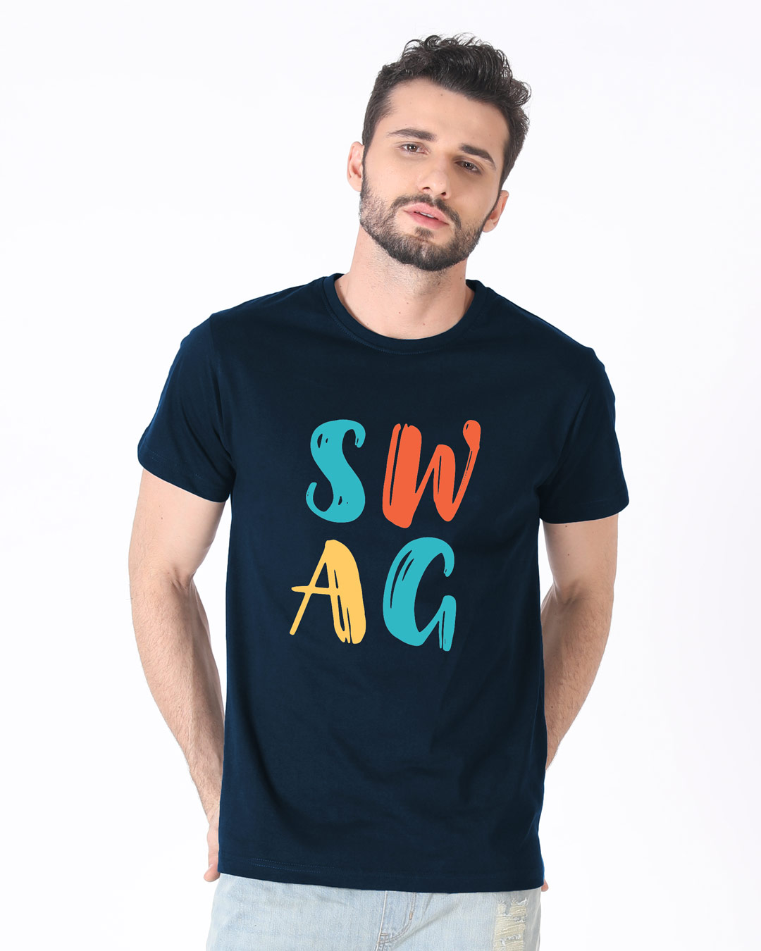Shop Swag Typography Half Sleeve T-Shirt-Back