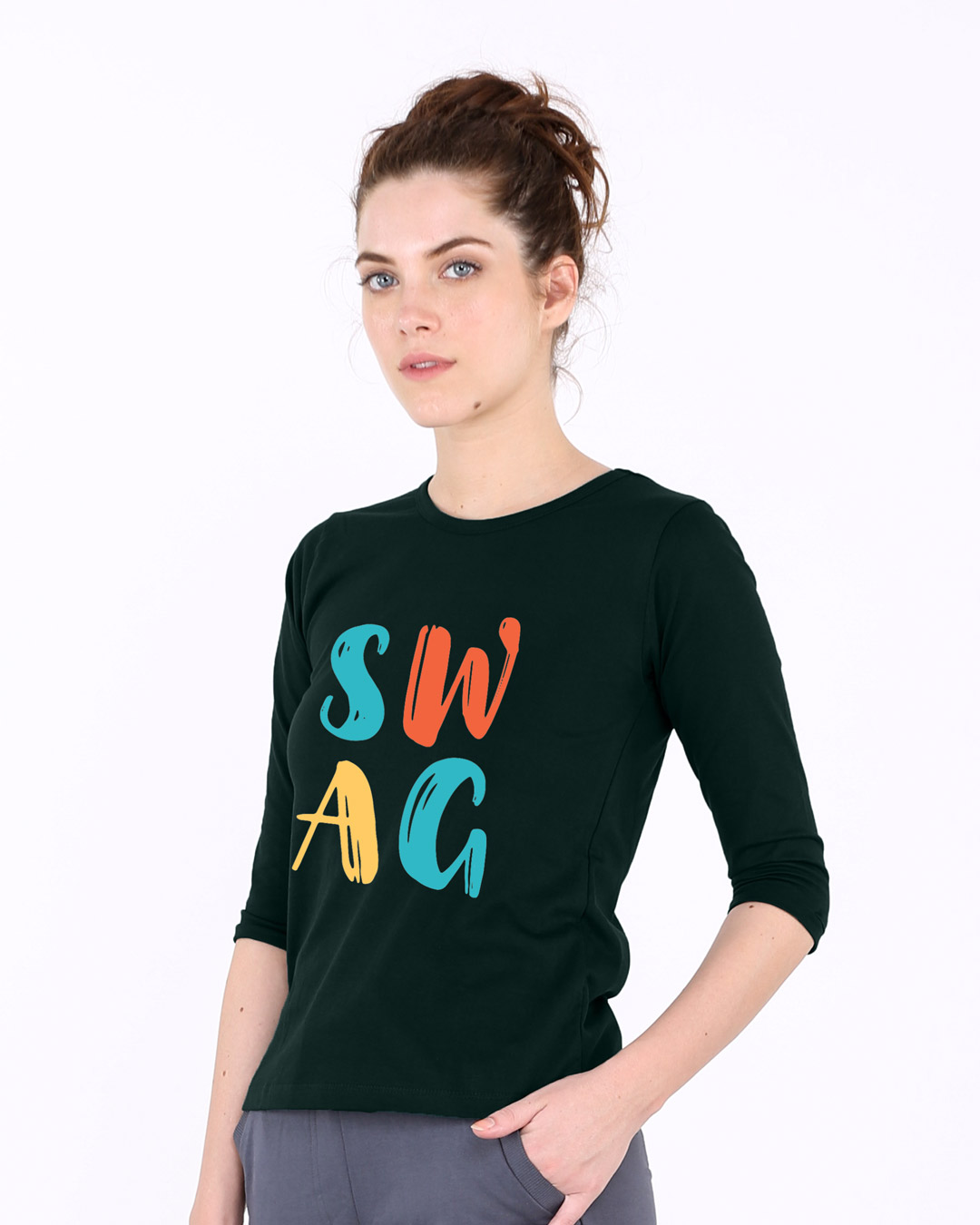 Shop Swag Typography Round Neck 3/4th Sleeve T-Shirt-Back