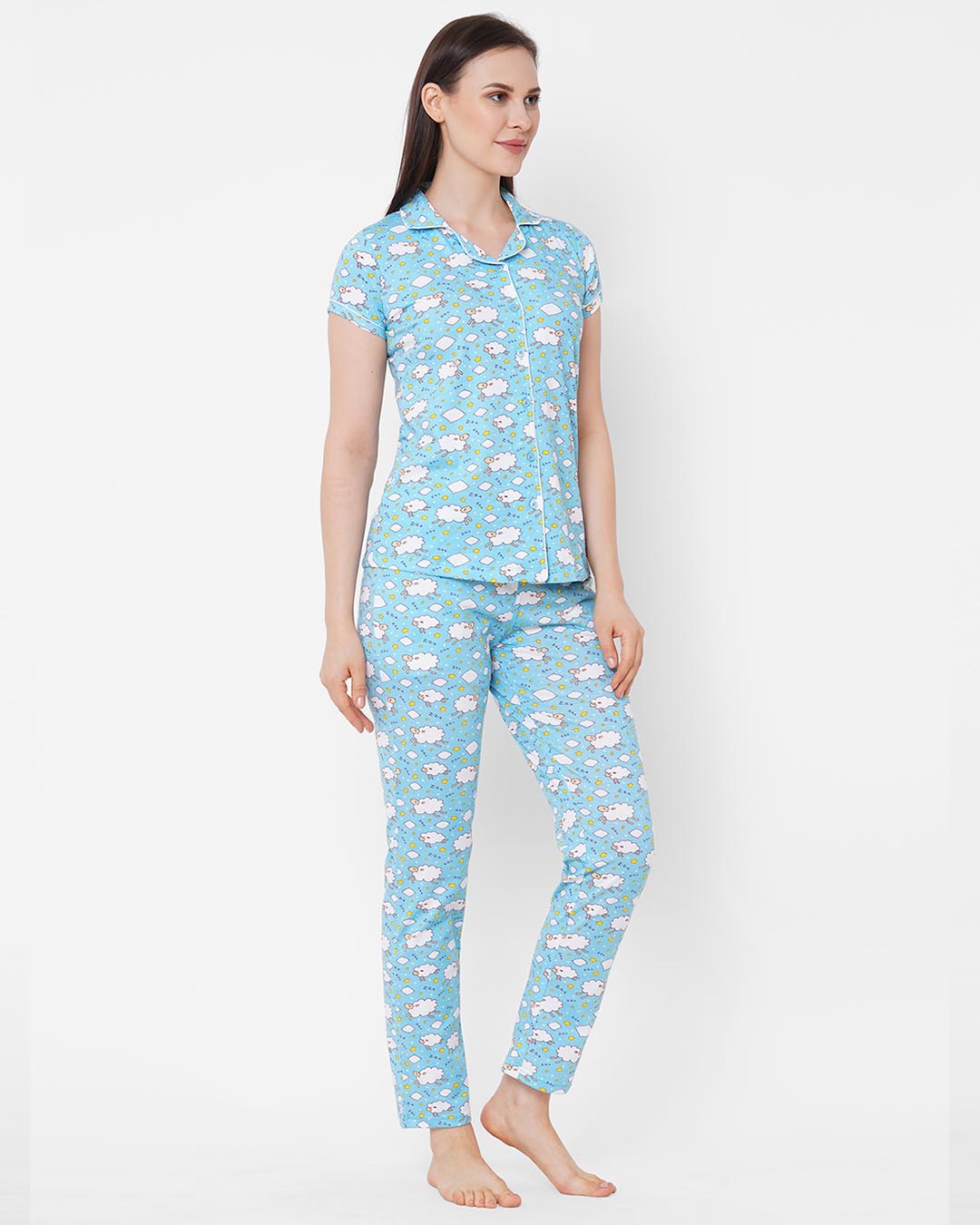 Shop Blue Printed Pyjama Set-Back