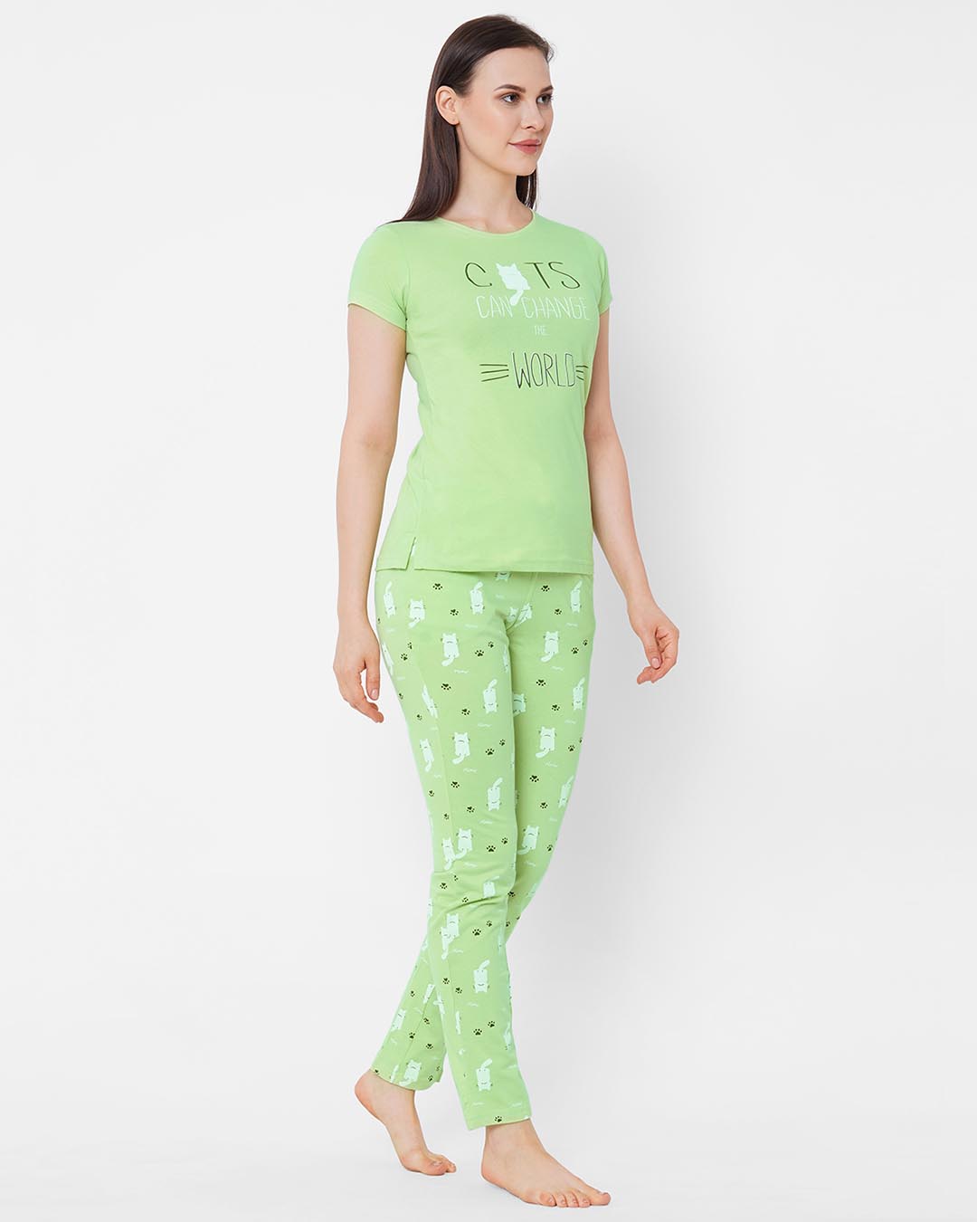 Shop Pista Green Printed Pyjama Set-Back