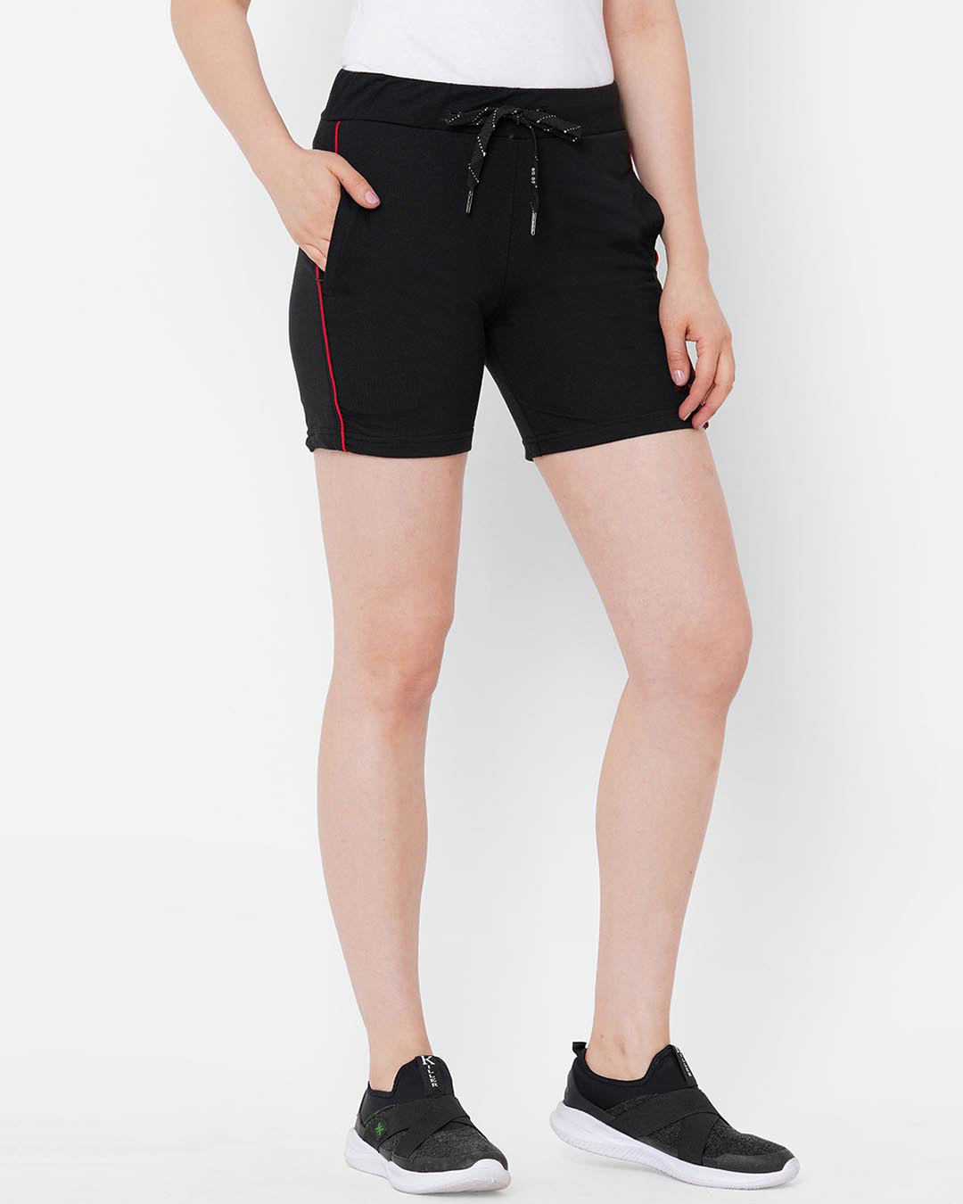 Shop Black Solid Shorts-Back