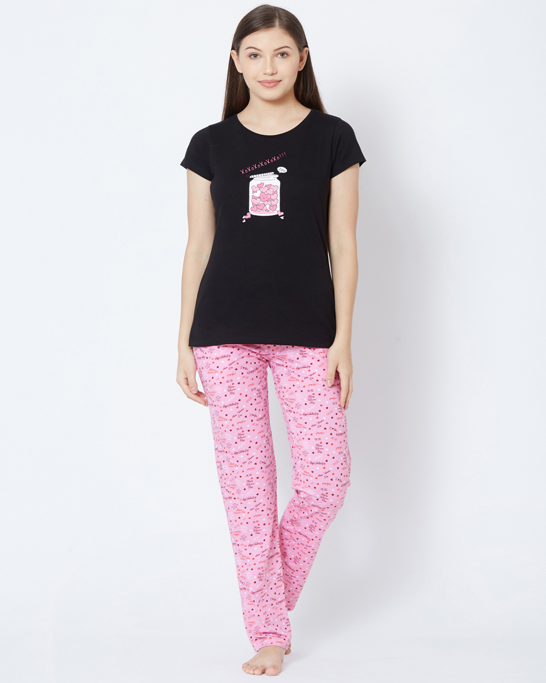 Buy Sweet Dreams Women's Black Cotton Printed Tshirt & Pyjama Set