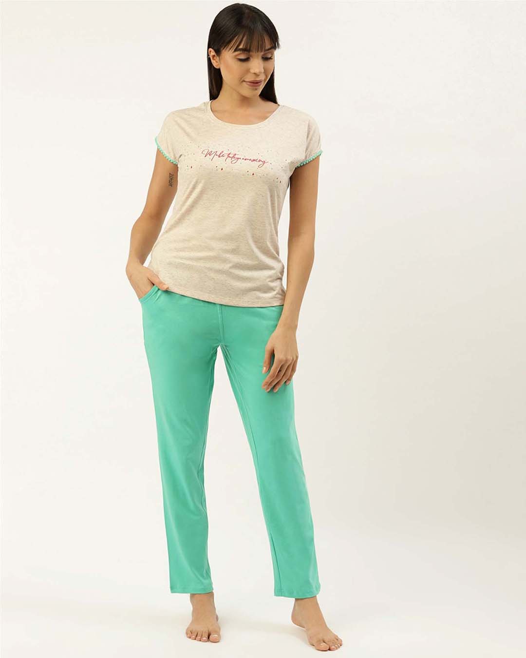 Buy Women's Cotton Grey Solid Top & Pyjama Set Pack of 1 Online in ...