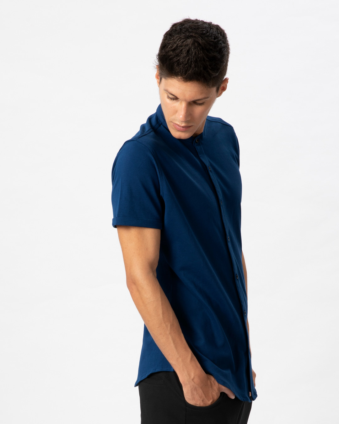 Shop Sydney Blue Mandarin Collar Pique Shirt-Back