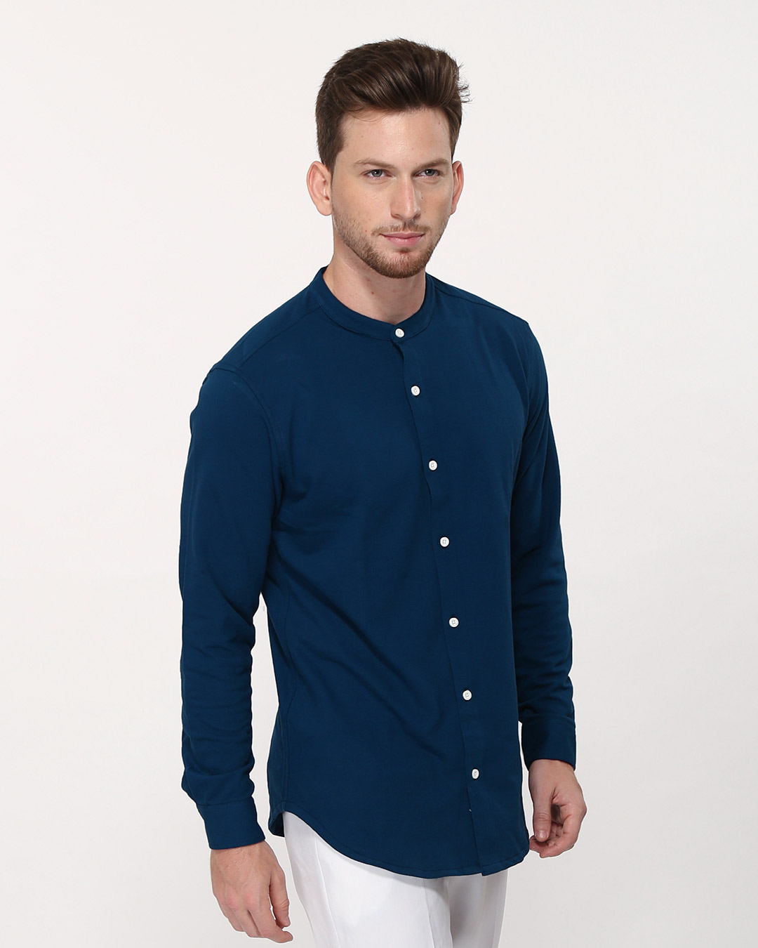 Buy Sydney Blue Mandarin Collar Full Sleeve Pique Shirt Online at Bewakoof