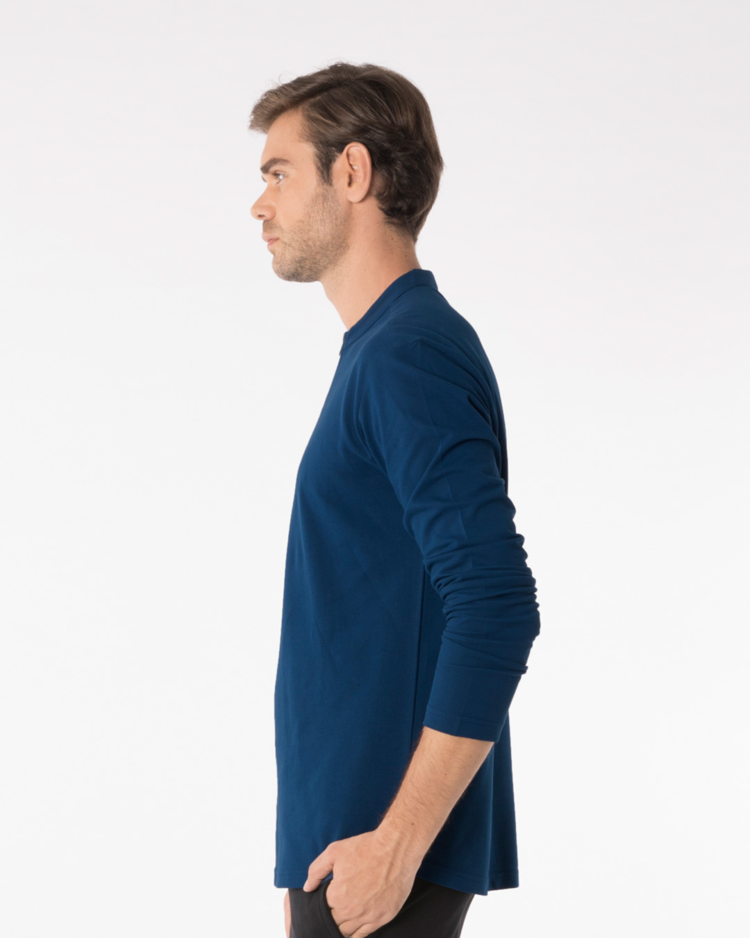 Shop Sydney Blue Zip Henley Full Sleeve Pique T-Shirt-Back