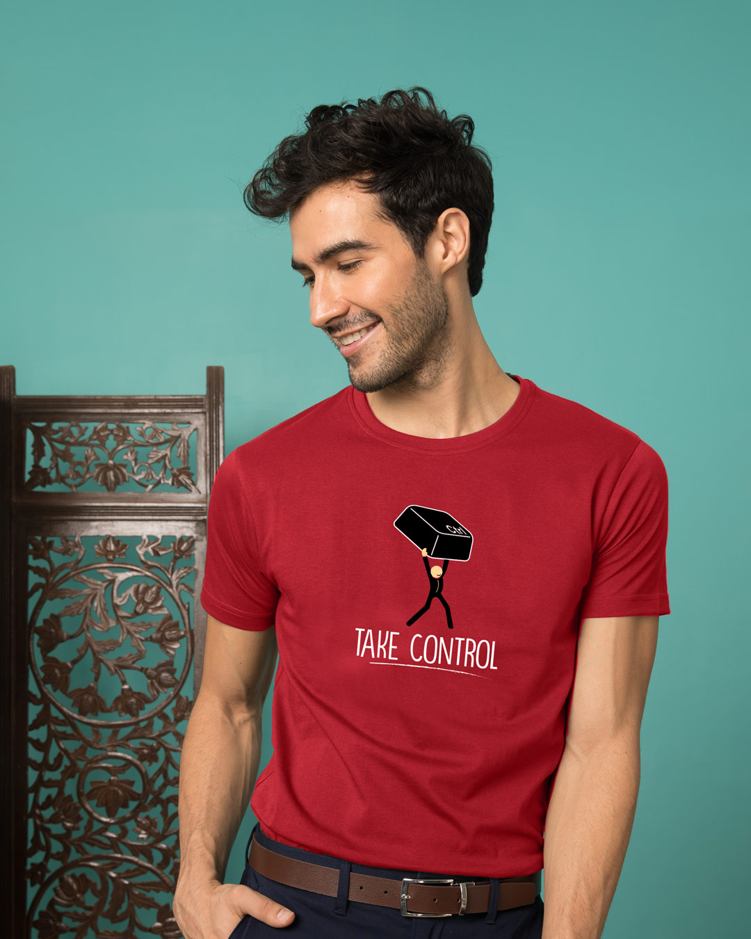 Buy Take Control Key Half Sleeve T-Shirt for Men red Online at Bewakoof