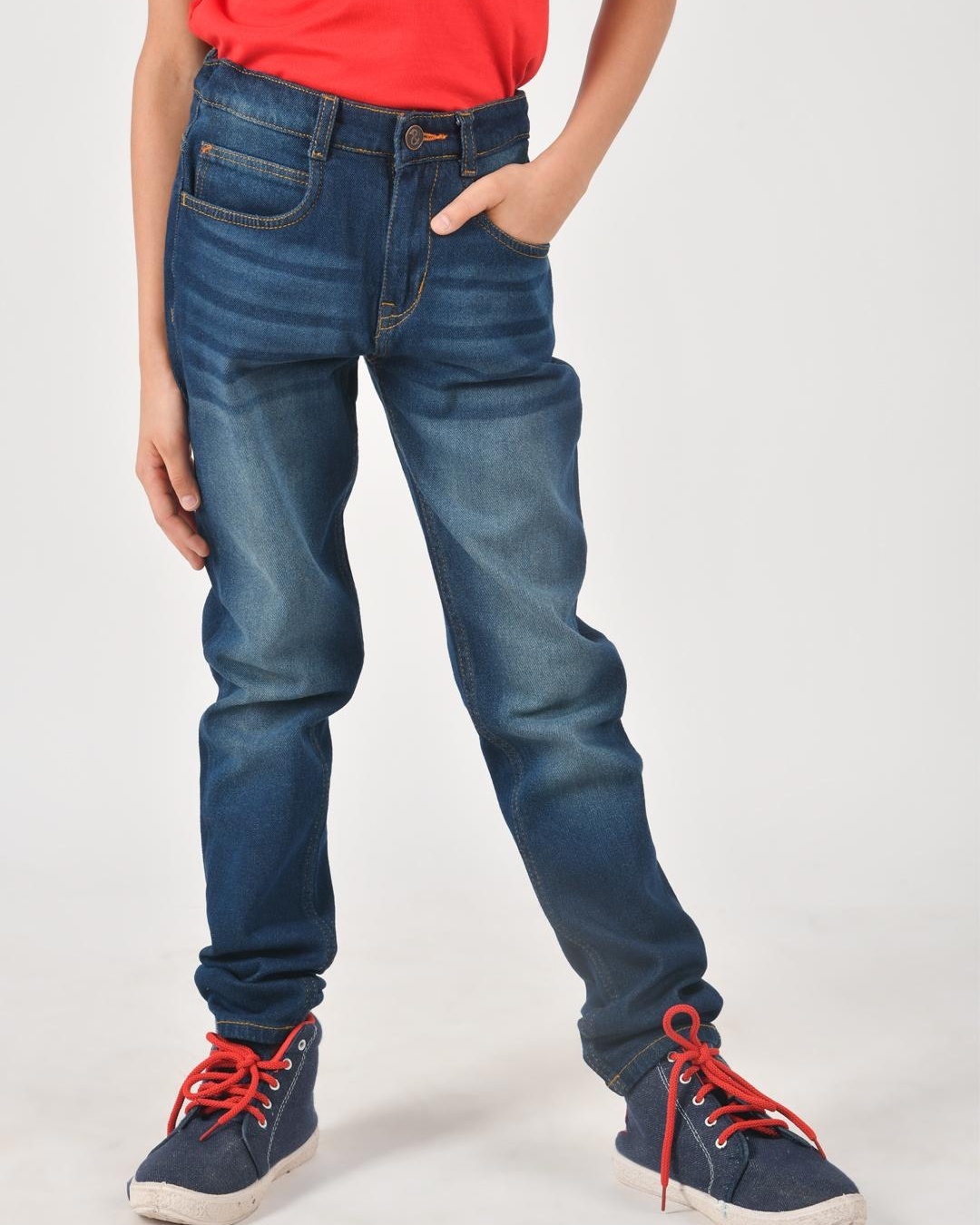 Buy Boys Blue Washed Slim Fit Jeans for Kids - Boys Blue Online at Bewakoof