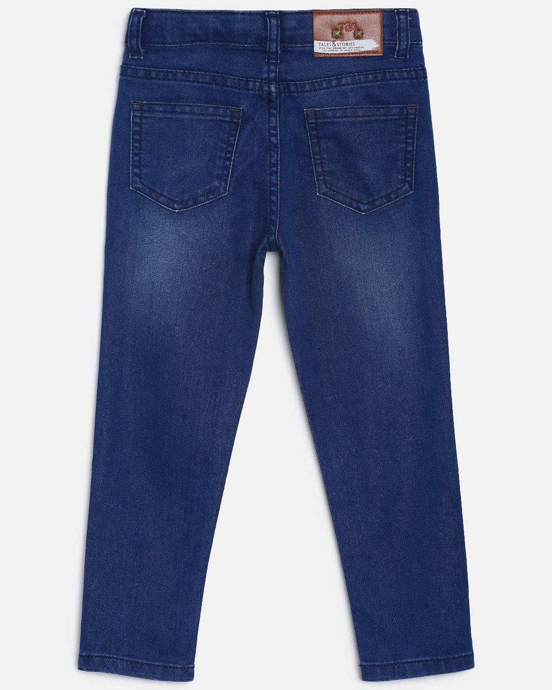 Shop Boys Blue Washed Slim Fit Jeans-Back