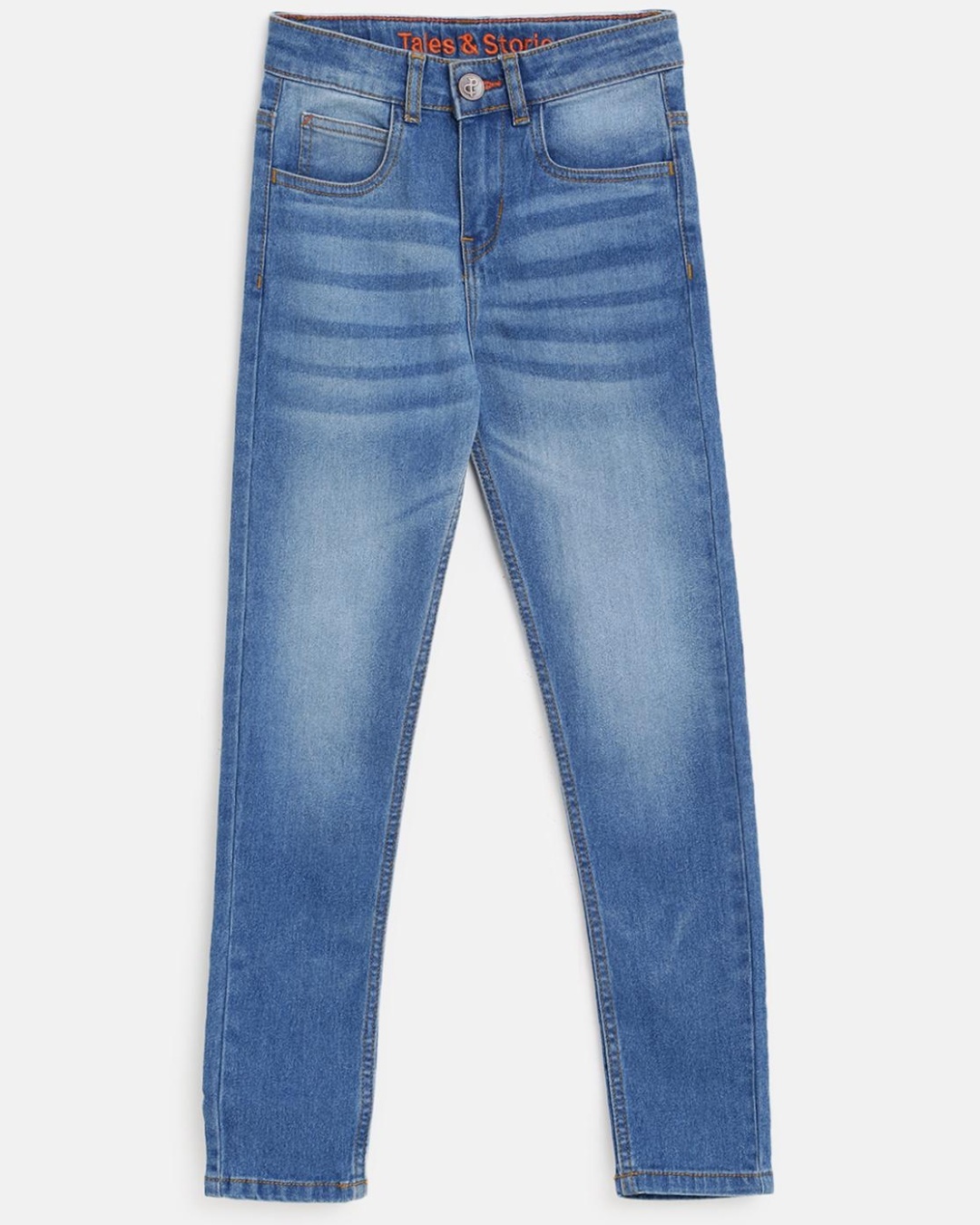 BOYS MID BLUE WHISKERED CASUAL JEANS