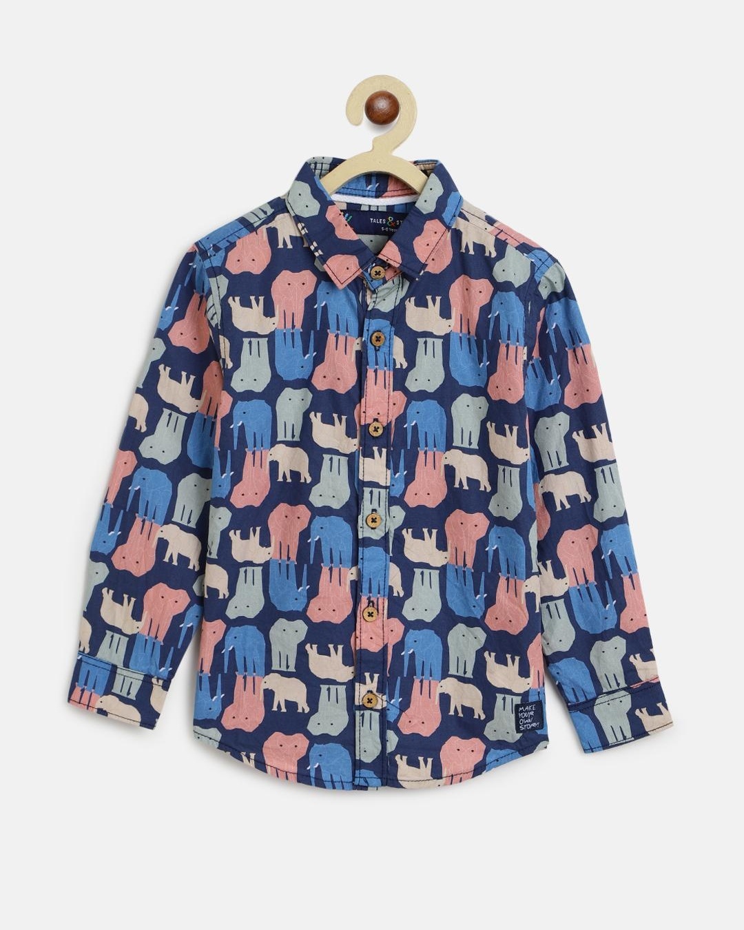 Boys Denim Floral Print Shirt Captain Blue
