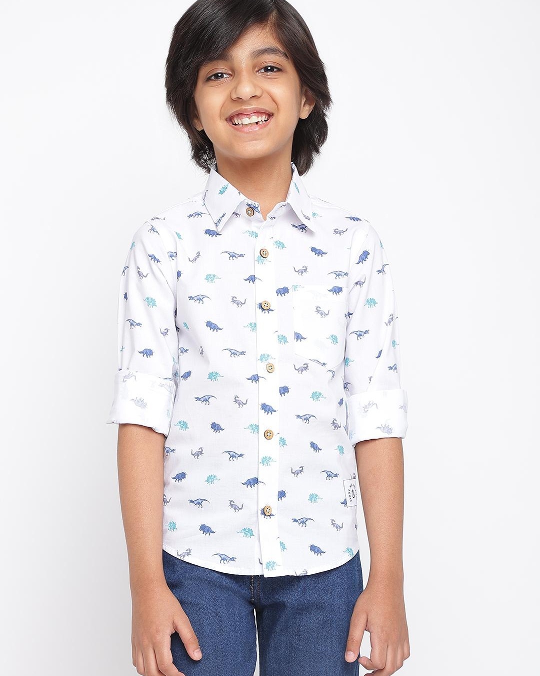Boys White Cotton Print Shirt main image 1