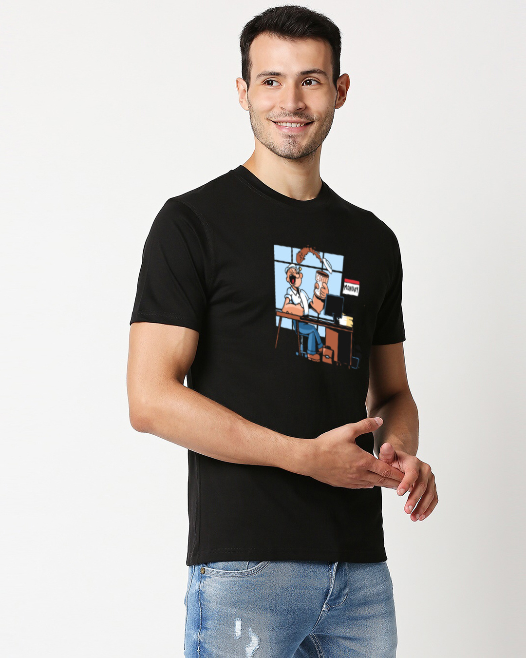 Shop TBF Popeye switches to Coffee on Monday Unisex T-shirt-Back