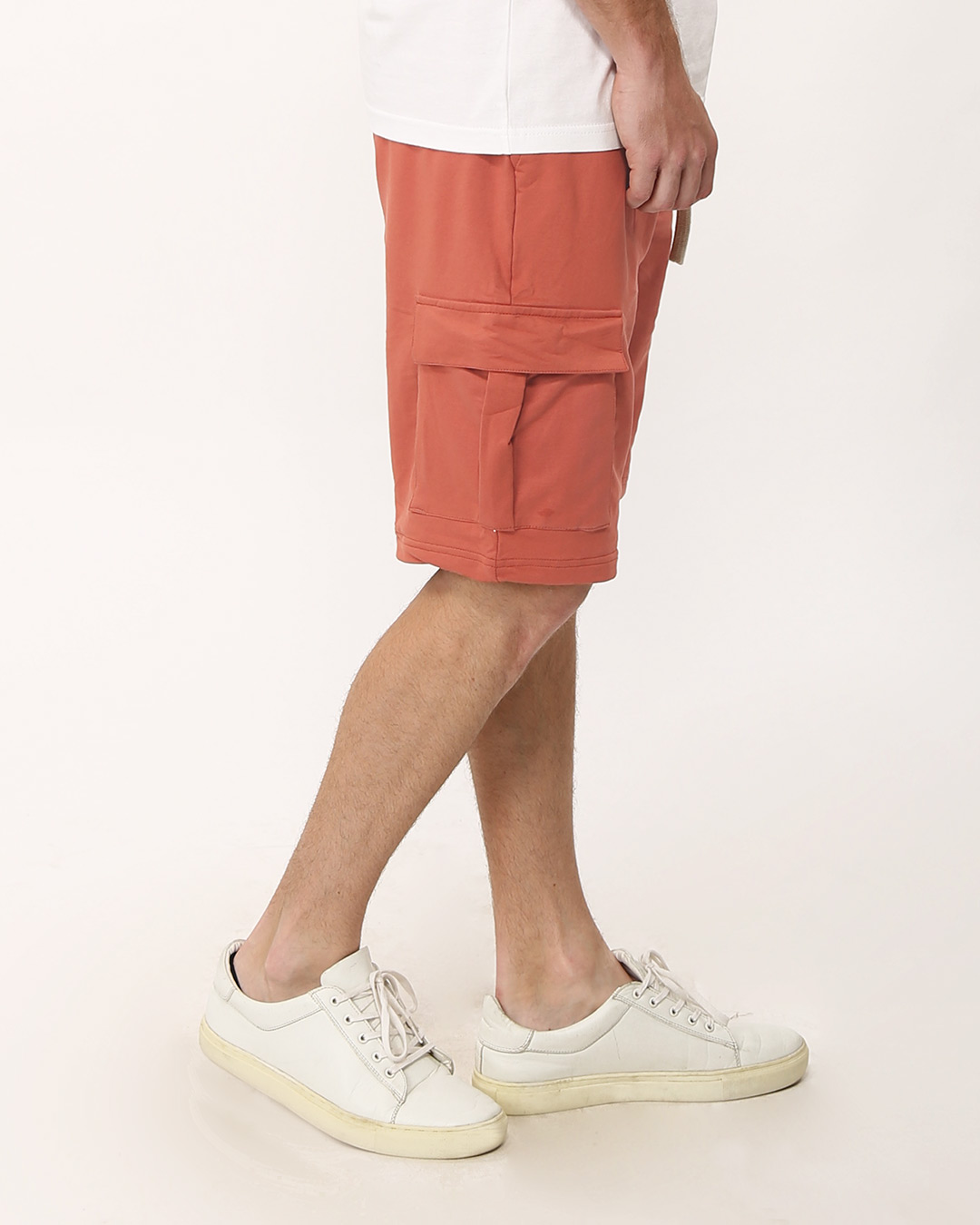 Shop Terracota Orange Fleece Cargo Pocket Shorts-Back