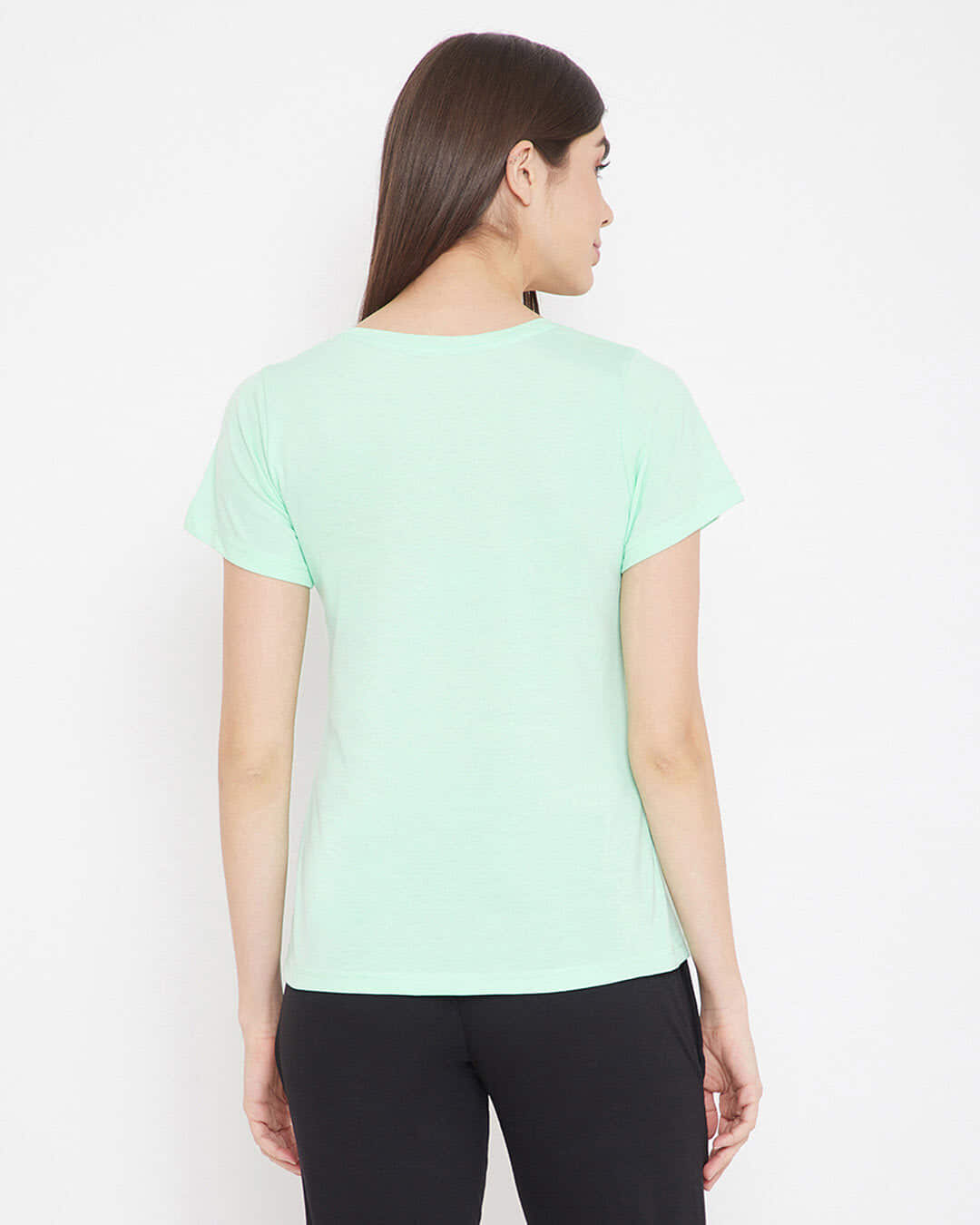 Shop Text Print Top In Mint Green 100% Cotton-Back