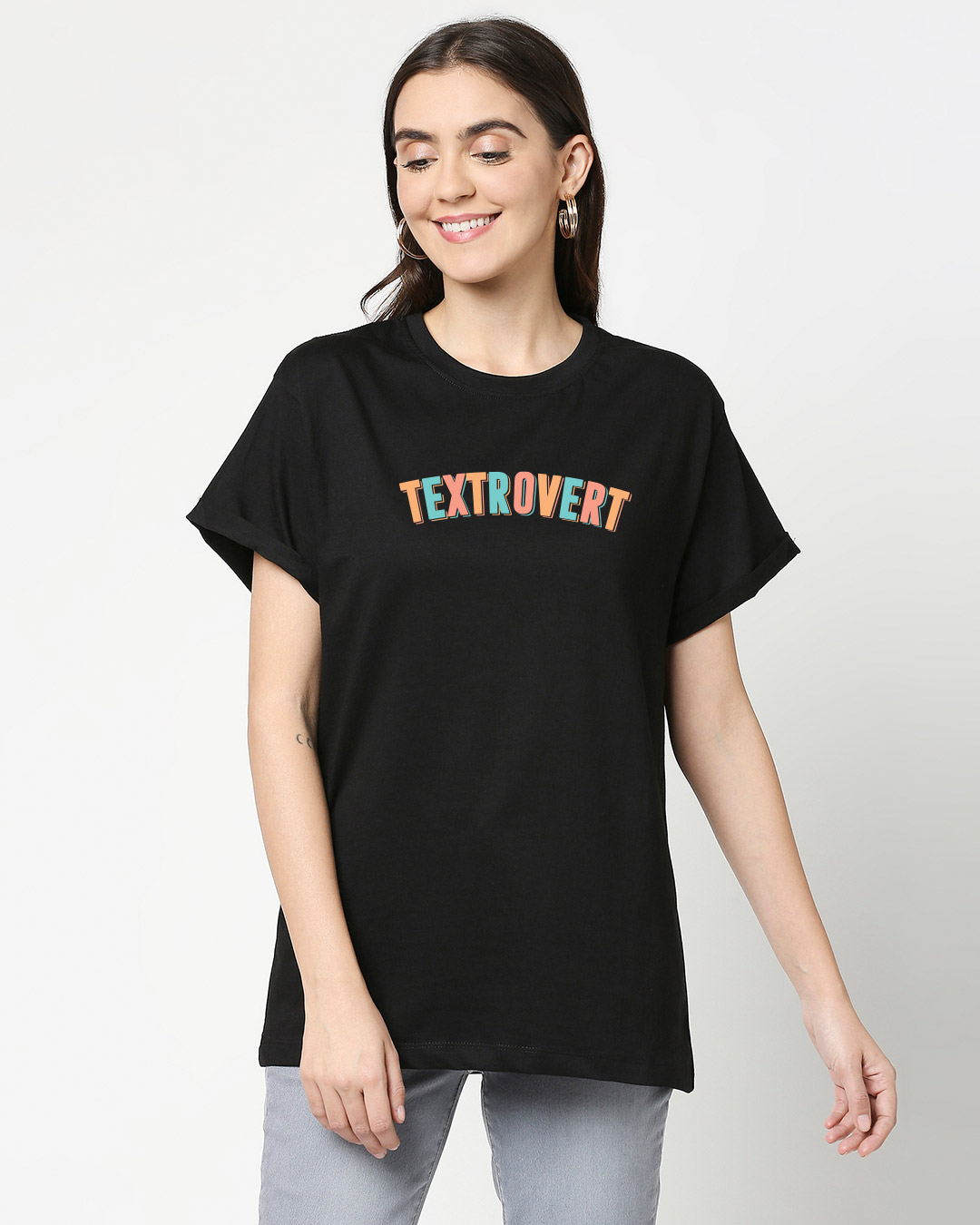 Shop Textrovert Boyfriend T-Shirt Black-Back