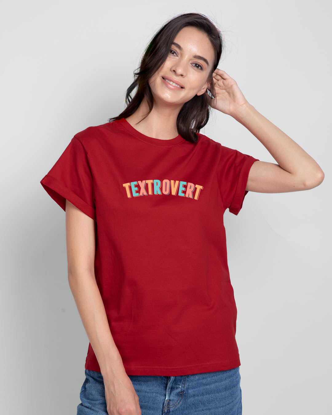 Shop Textrovert Boyfriend T-Shirt Bold Red-Back
