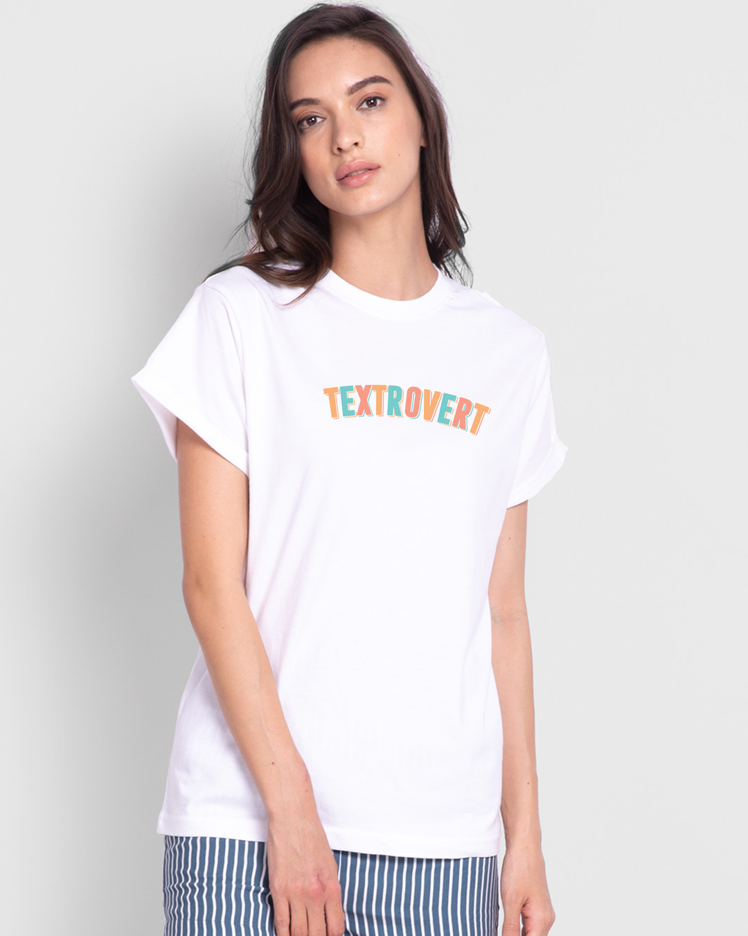 Shop Textrovert Boyfriend T-Shirt White-Back