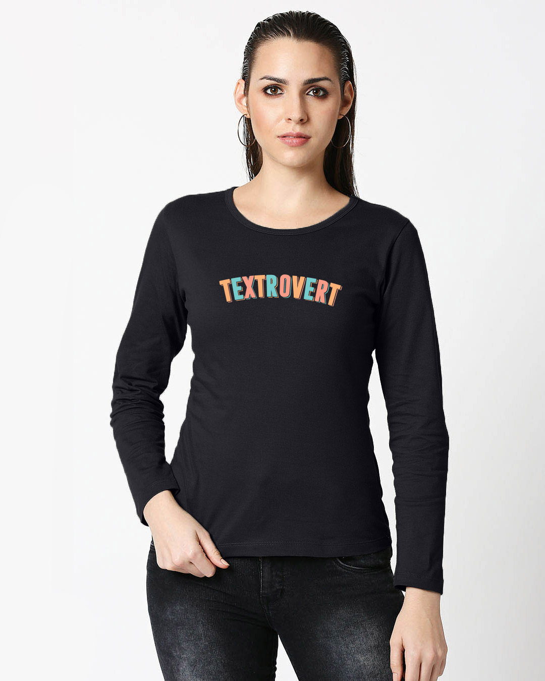 Shop Textrovert Full Sleeves T Shirt Black-Back