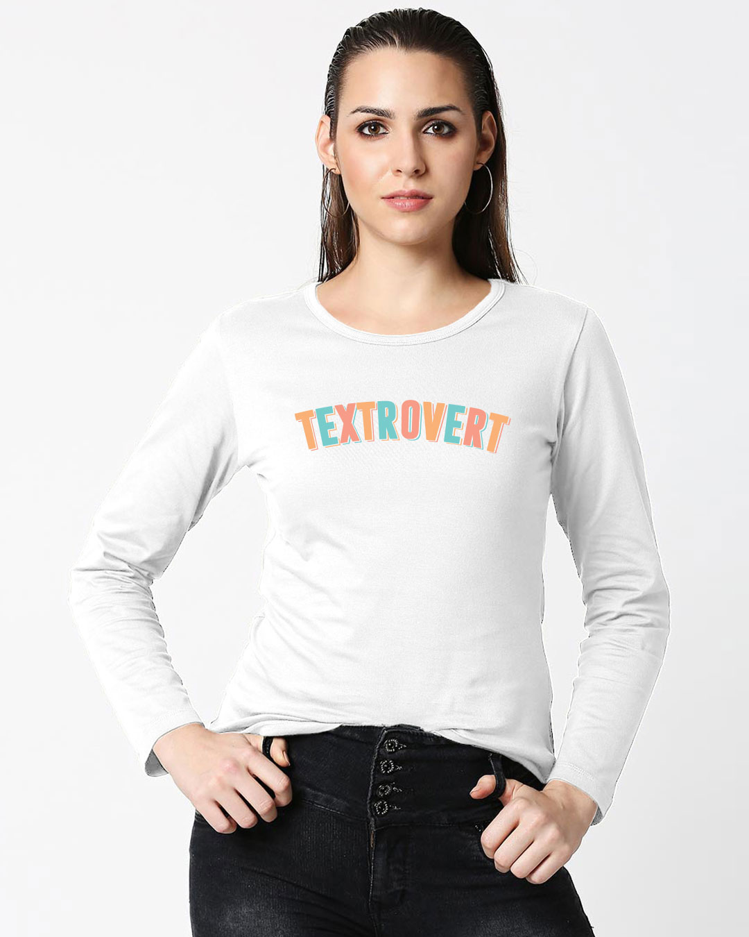 Shop Textrovert Full Sleeves T Shirt White-Back