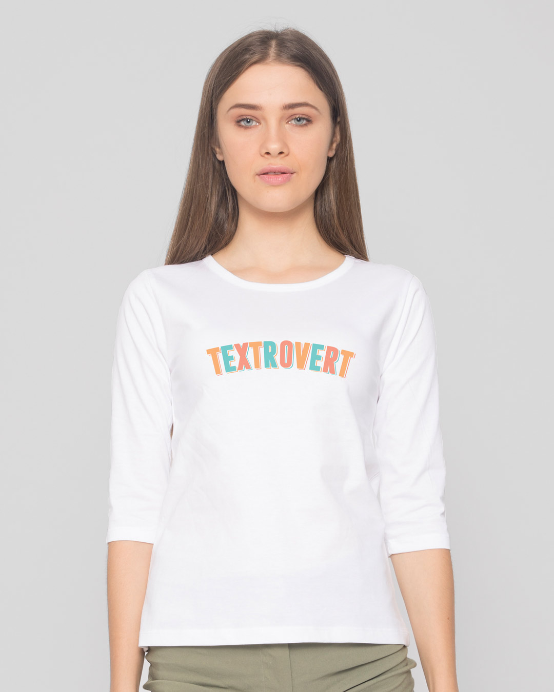 Shop Textrovert Round Neck 3/4 Sleeve T-Shirt White-Back