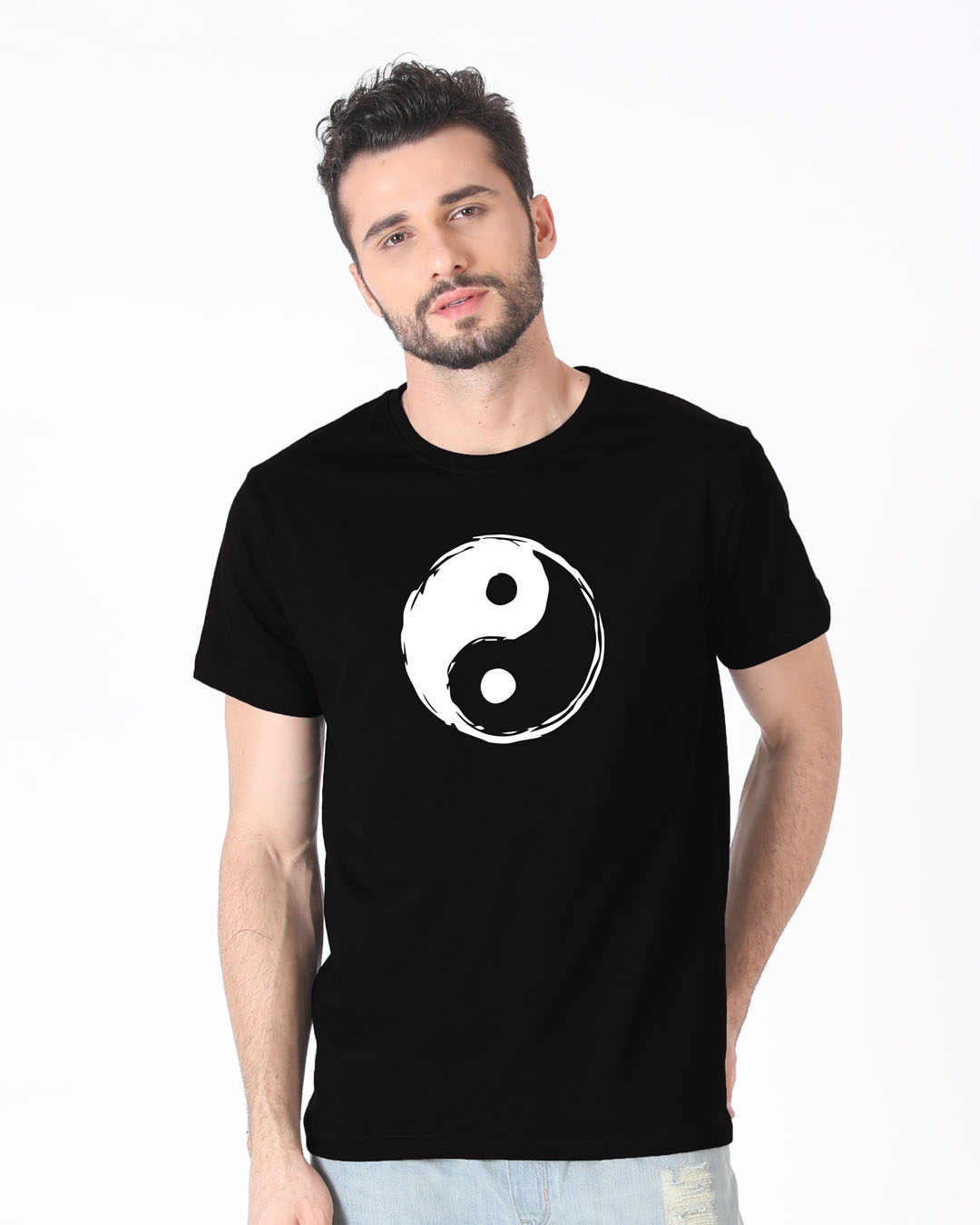 Shop Textured Yin Yang Half Sleeve T-Shirt-Back