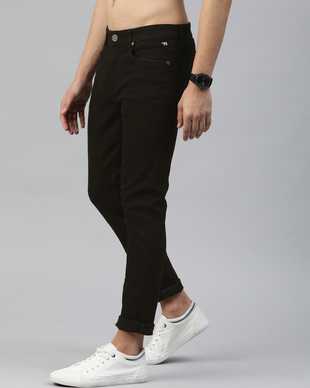 Shop Black Core Tapered Slim Fit Jeans-Back