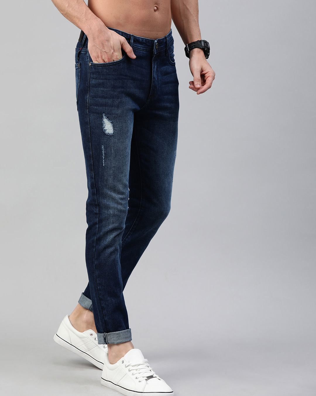 Shop Blue Danny Ripped Tapered Slim Fit Jeans-Back