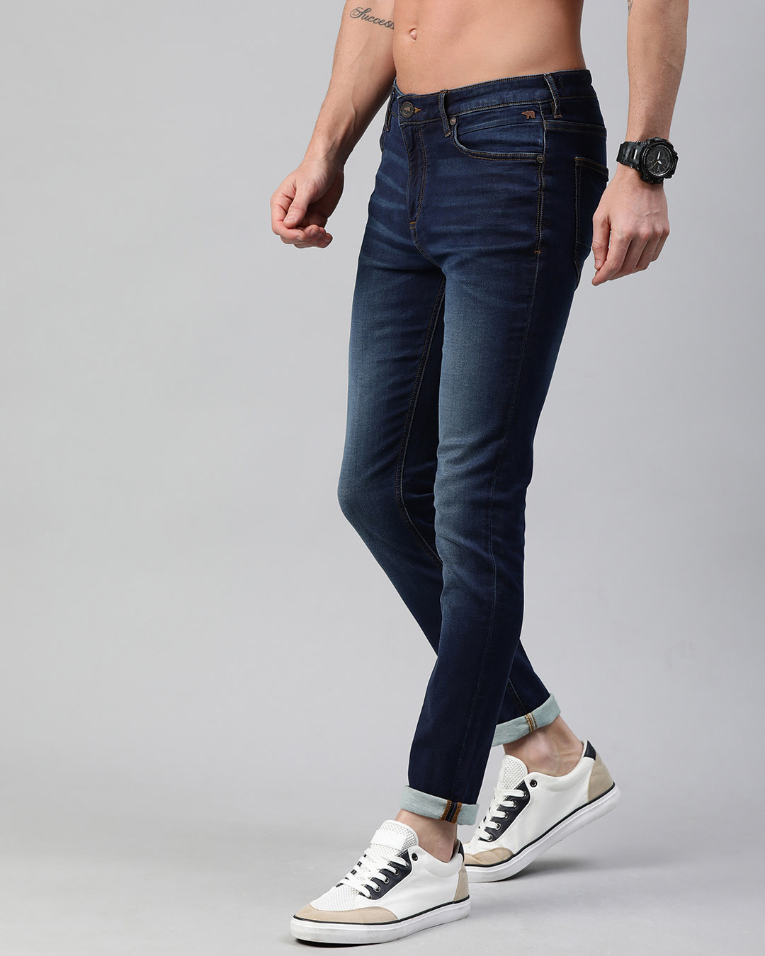 Shop Blue Eddie Spray On Tapered Slimfit Jeans-Back
