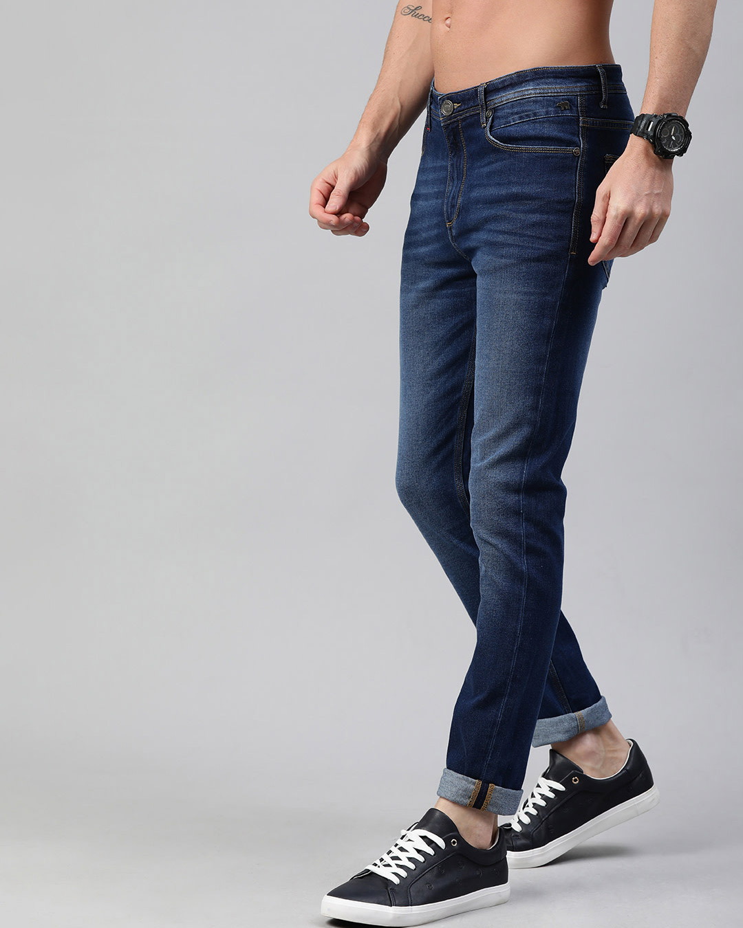 Shop Blue Jim Washed Tapered Slim Fit Jeans-Back