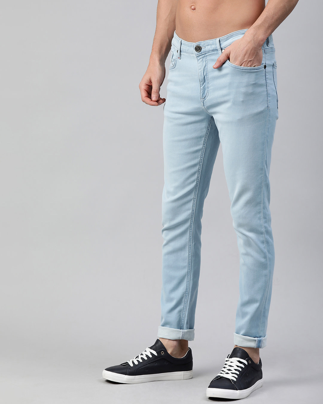 Shop Blue Nick Knitted Tapered Slim Fit Jeans-Back