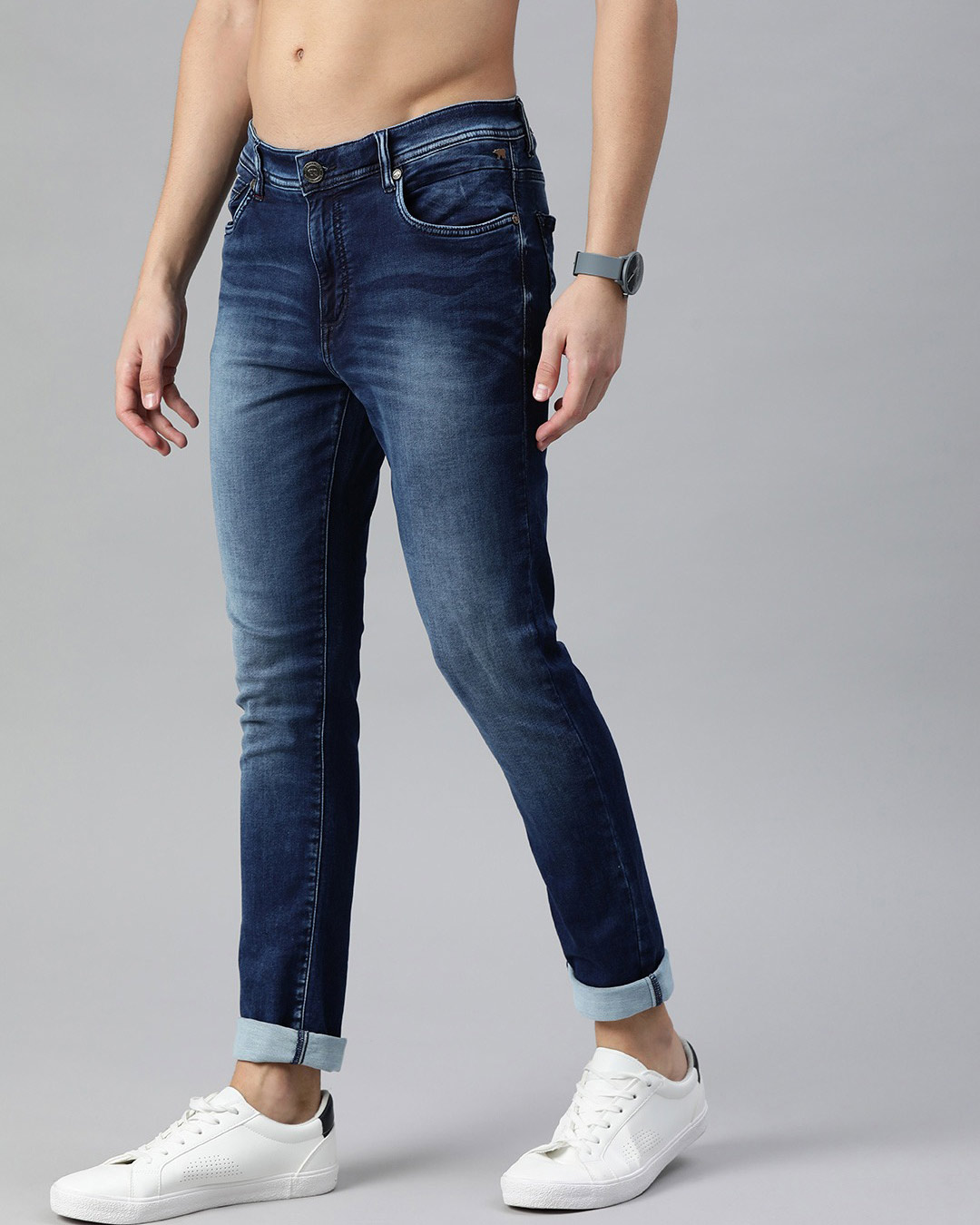 Shop Blue Sid Knitted Tapered Slim Fit Jeans-Back