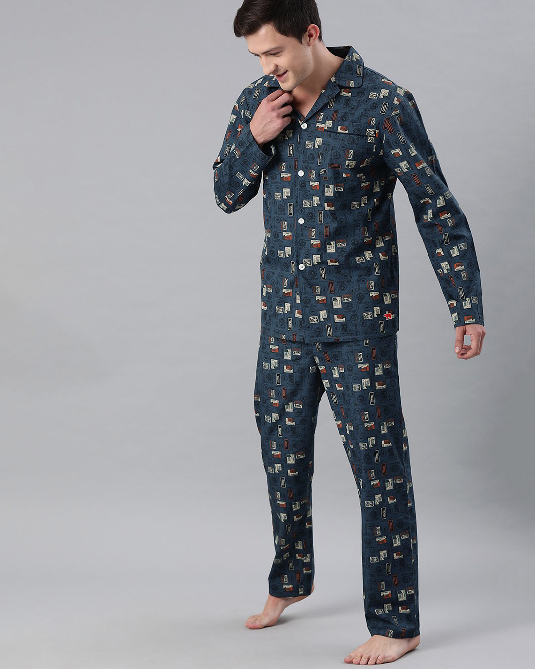 Shop Men Pure Cotton Printed Nightsuit(Tbh Cali Bl)-Back