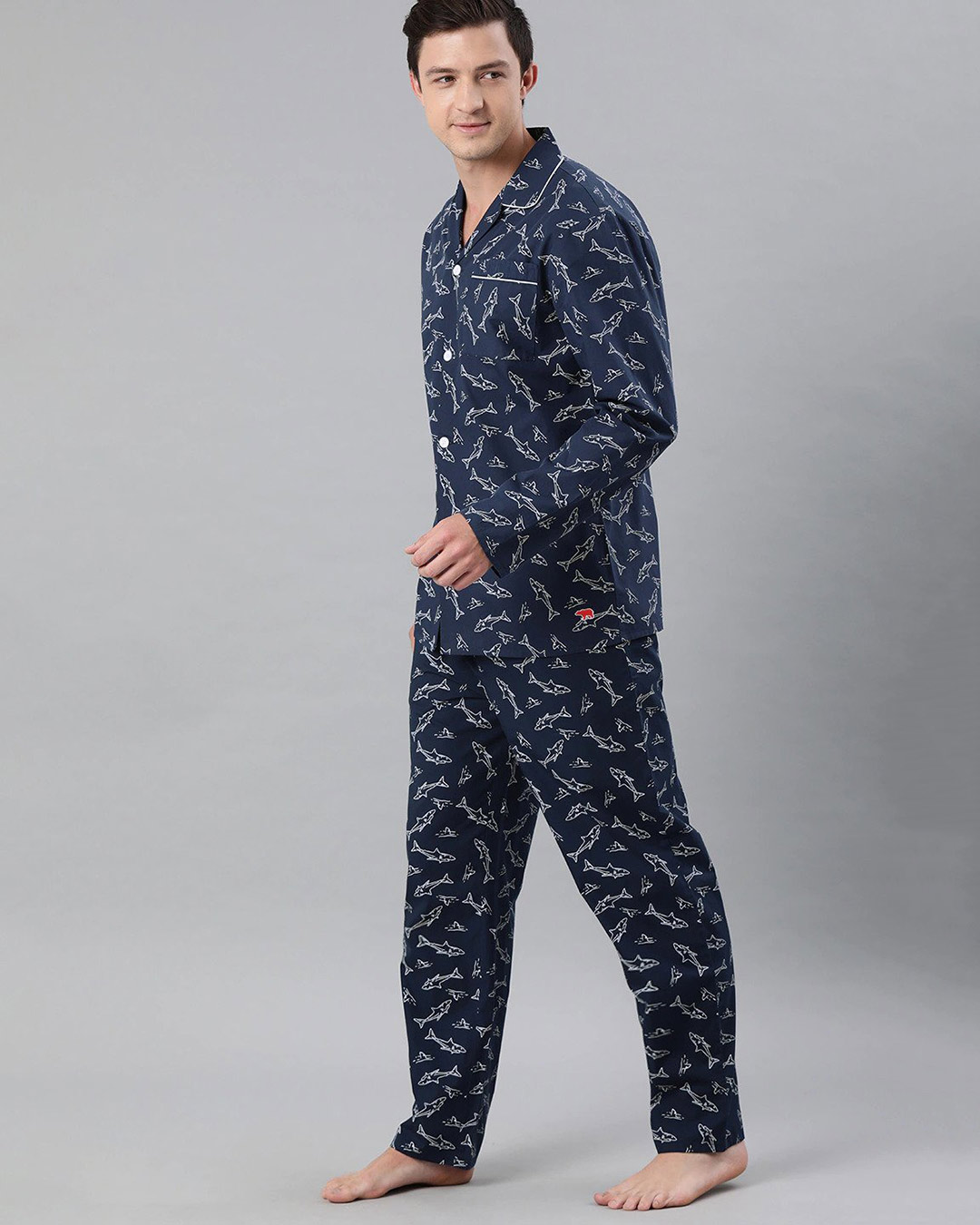Shop Men Pure Cotton Printed Nightsuit(Tbh Goblin Bl)-Back